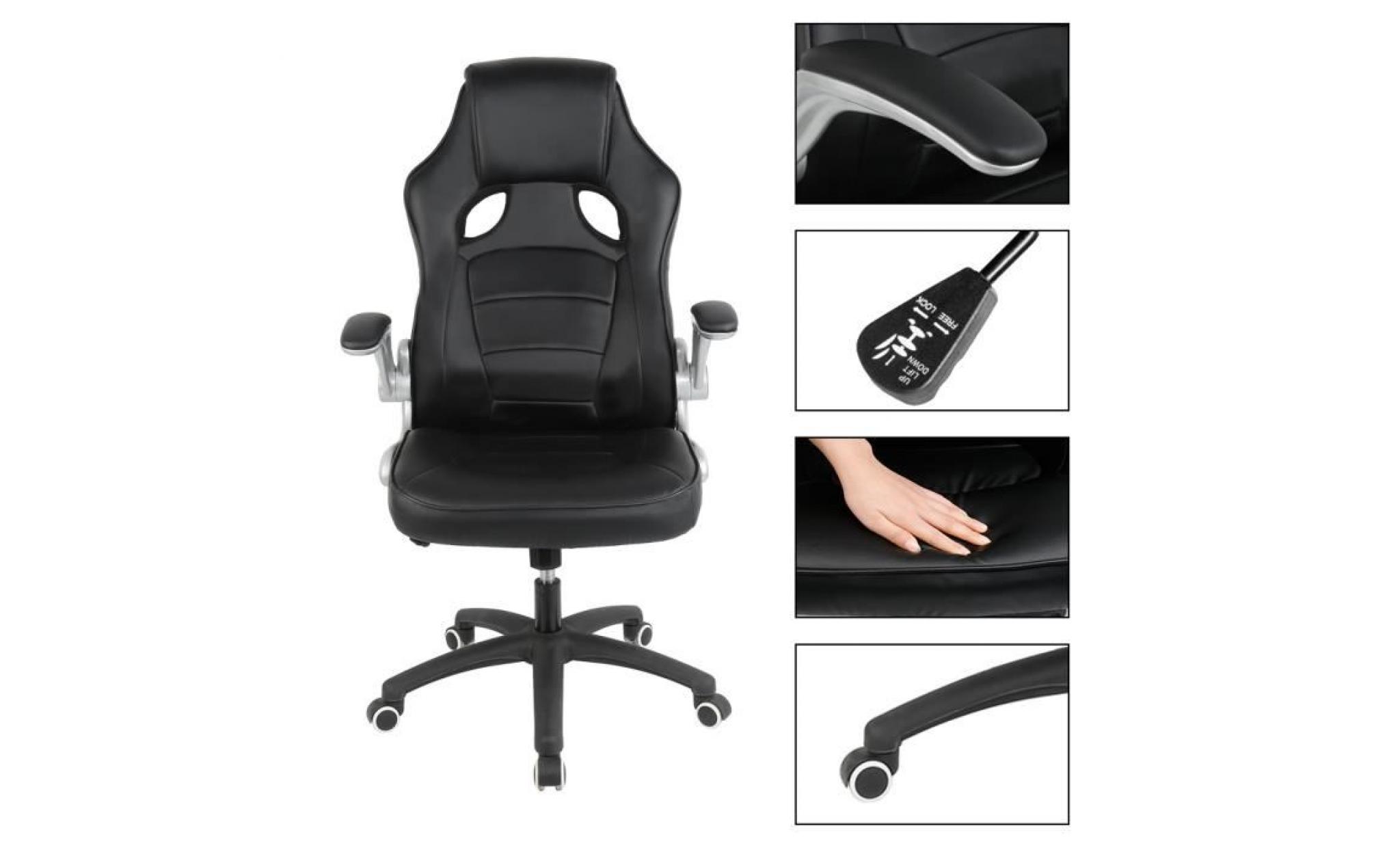 luxs chaise fauteuil siège de bureau hauteur réglable 46 55 cm, faux cuir,120 kg de capacité noir pas cher