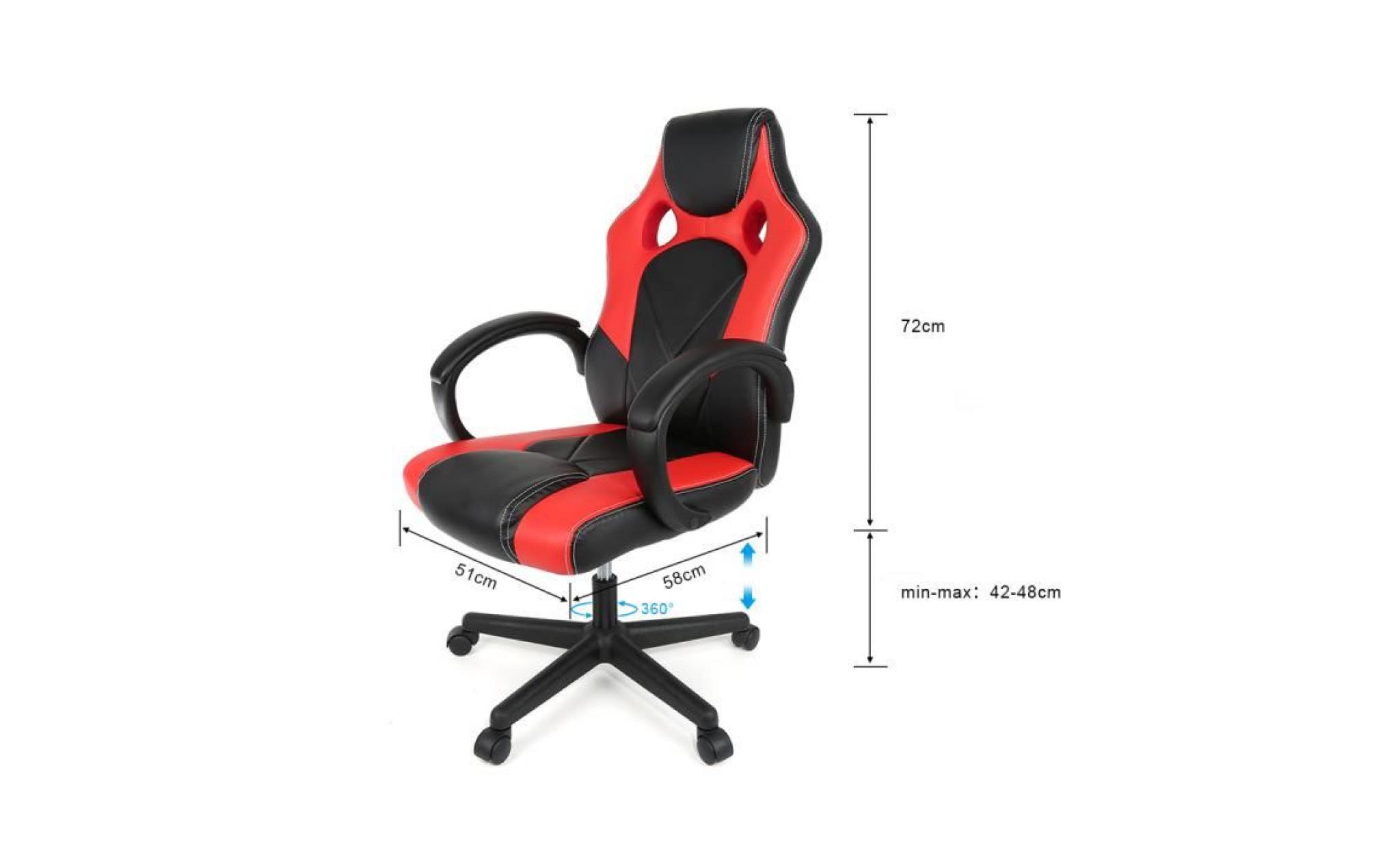 luxs ergonomique fauteuil de bureau pro chaise de gamer pu siège baquet gaming rouge/noir pas cher