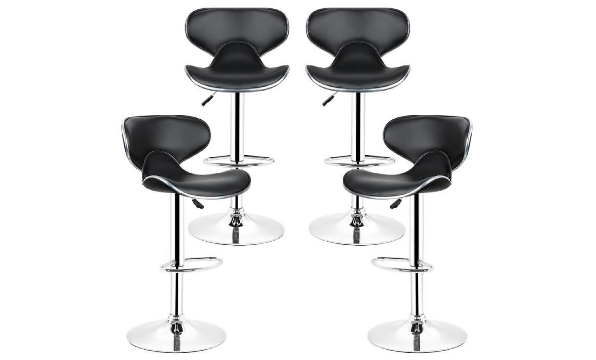 luxs lot de 4 tabourets de bar chaise haute design réglable avec dossier revêtement synthétique noir