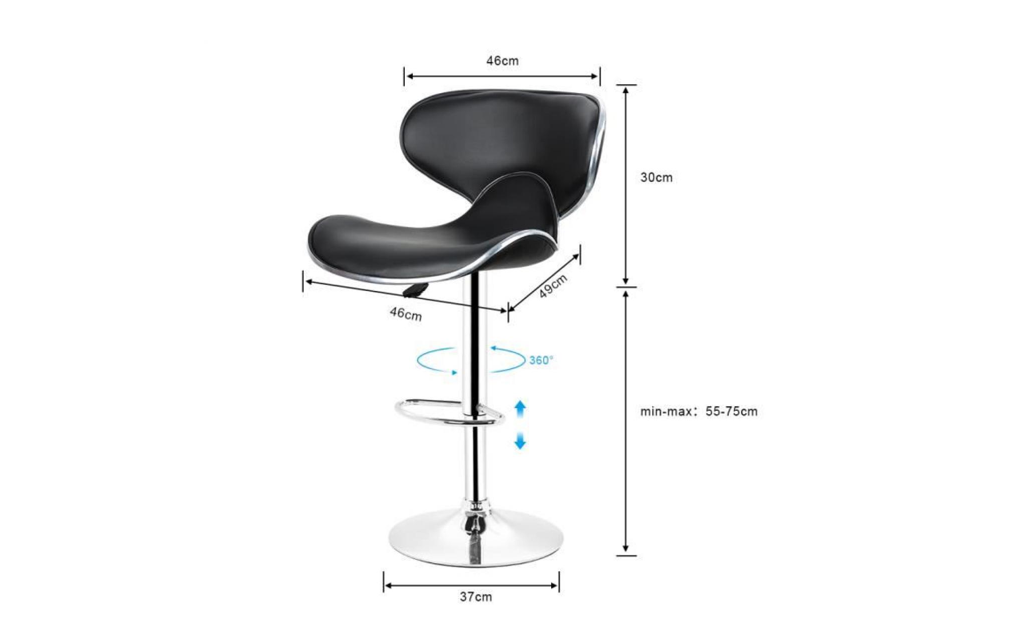 luxs lot de 4 tabourets de bar chaise haute design réglable avec dossier revêtement synthétique noir pas cher