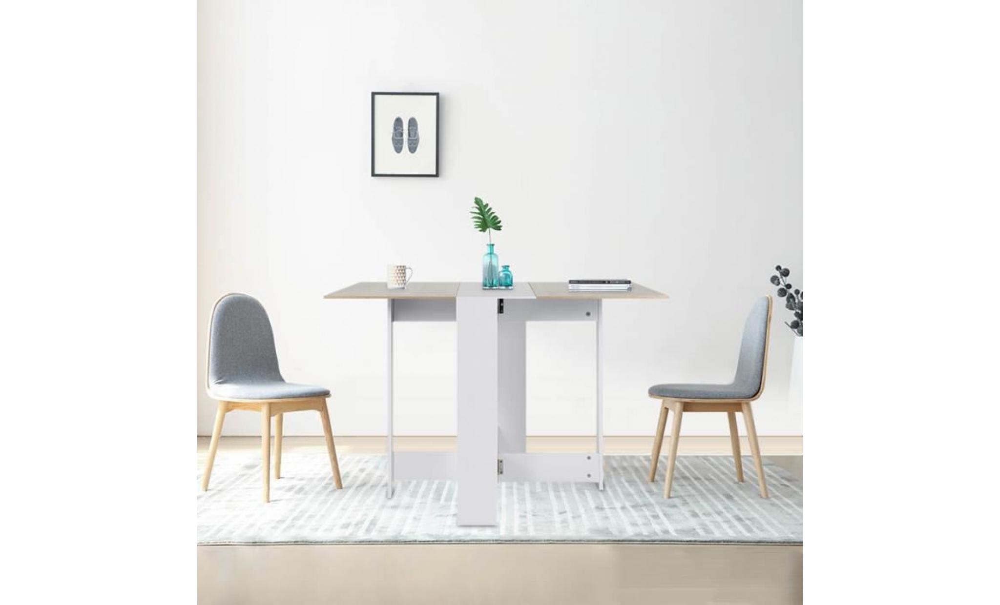 luxs table de salle de manger table pilable de 4 personnes table à manger avec 2 abattants style contemporain blanc chêne