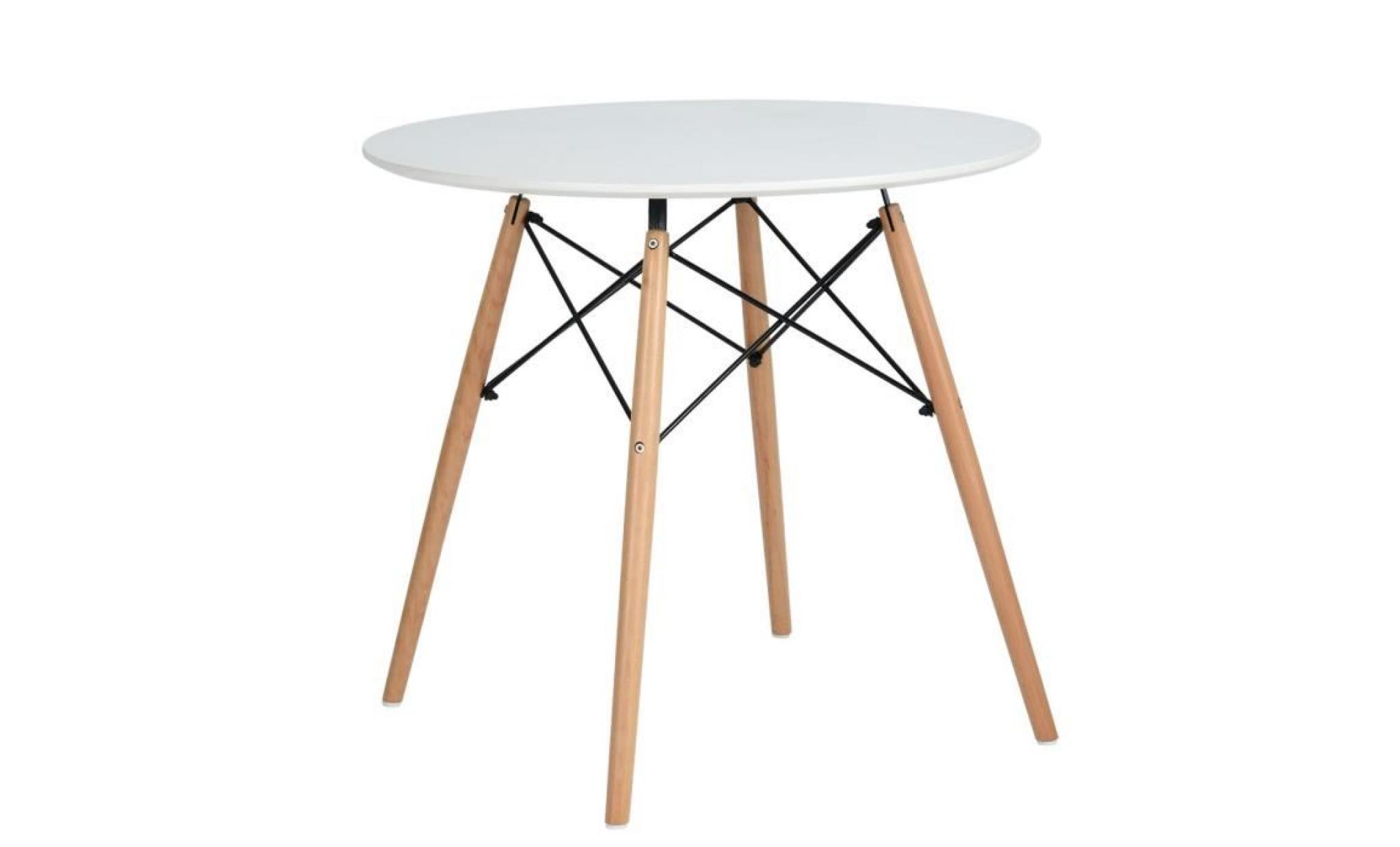 maddie table à manger ronde de 2 à 4 personnes scandinave blanc laqué + pieds en bois hêtre massif   Ø 80 cm