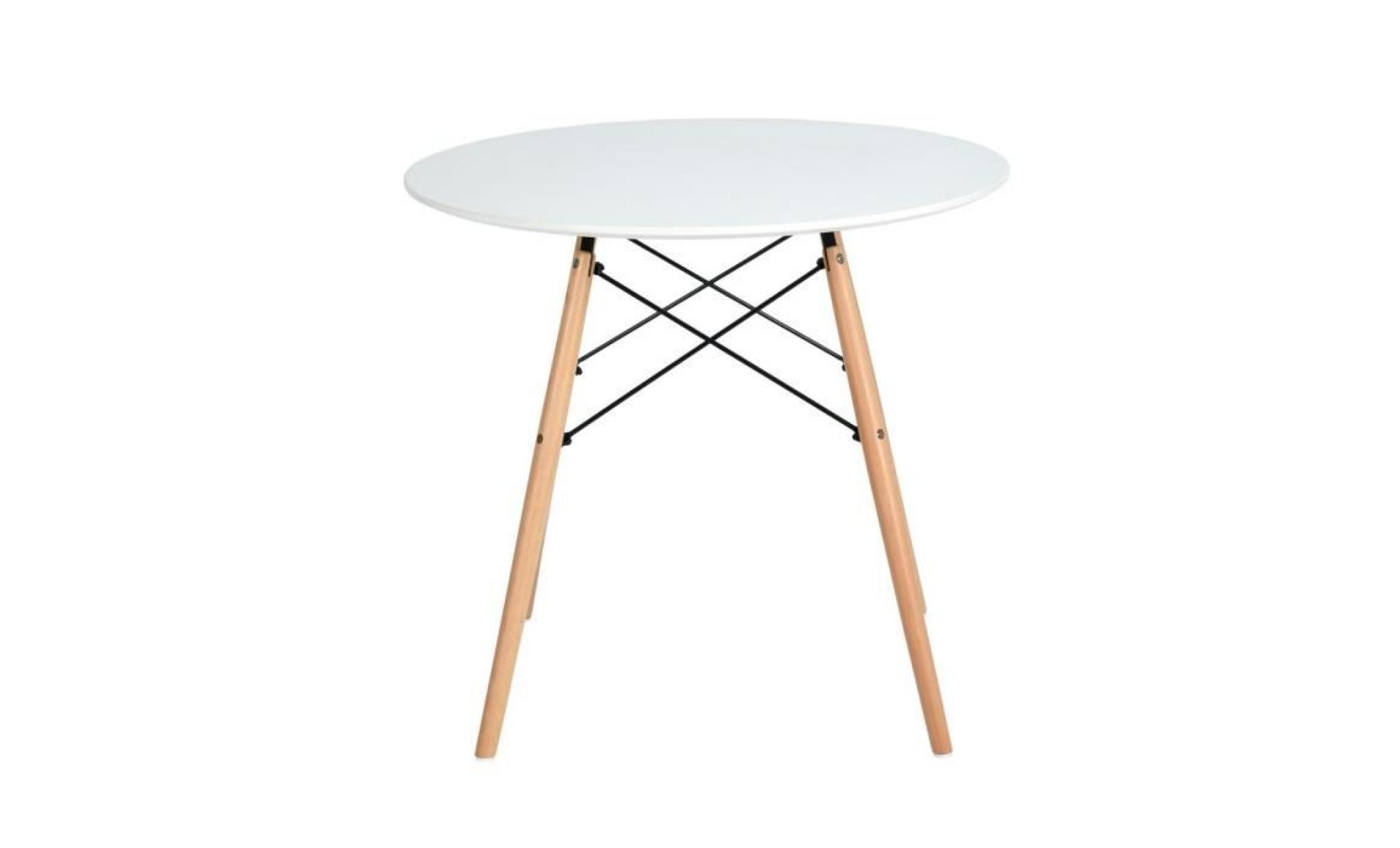 maddie table à manger ronde de 2 à 4 personnes scandinave blanc laqué + pieds en bois hêtre massif   Ø 80 cm pas cher