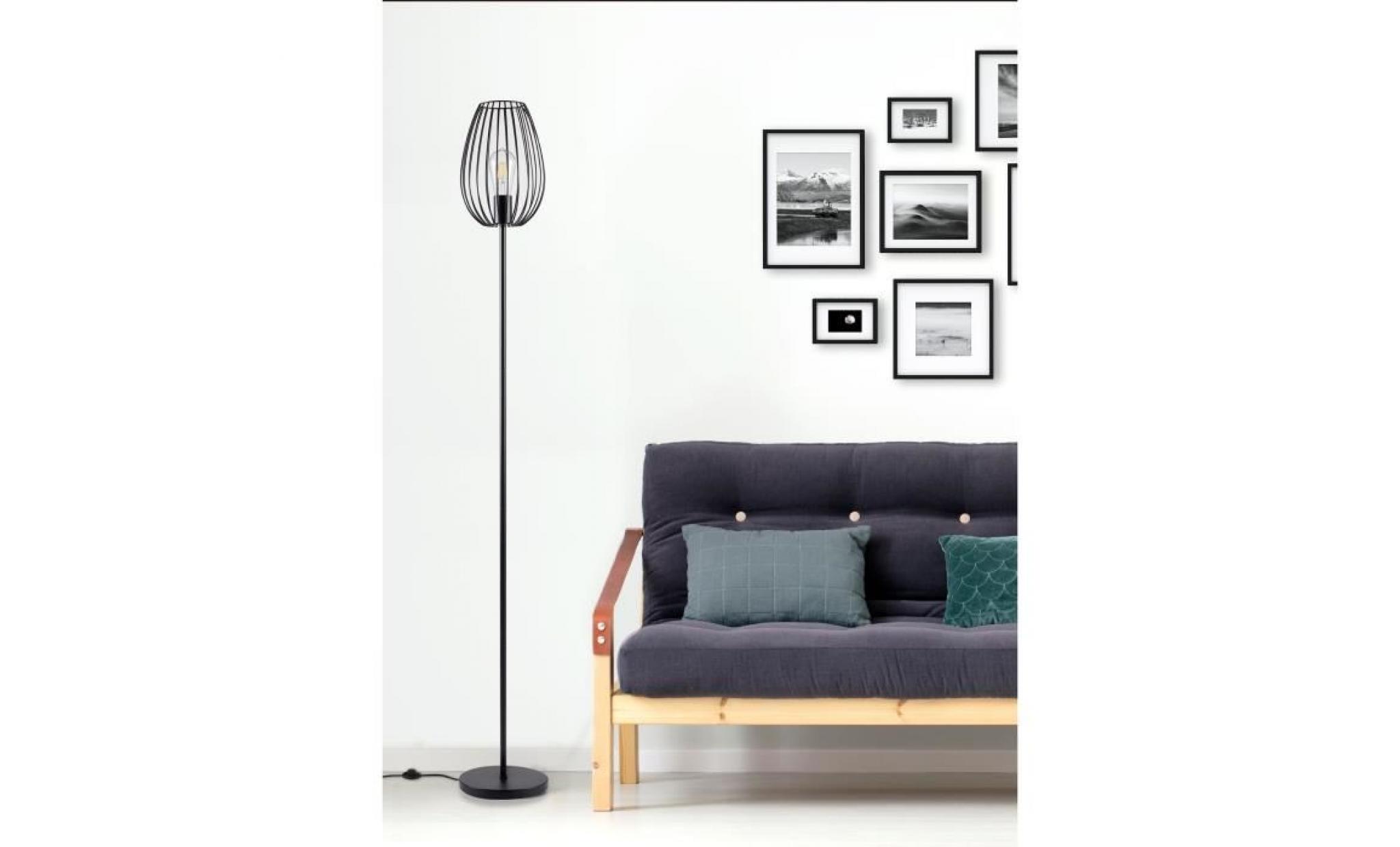 maddy lampadaire en métal   Ø 22 x h 160 cm   noir   ampoule led décorative fournie pas cher