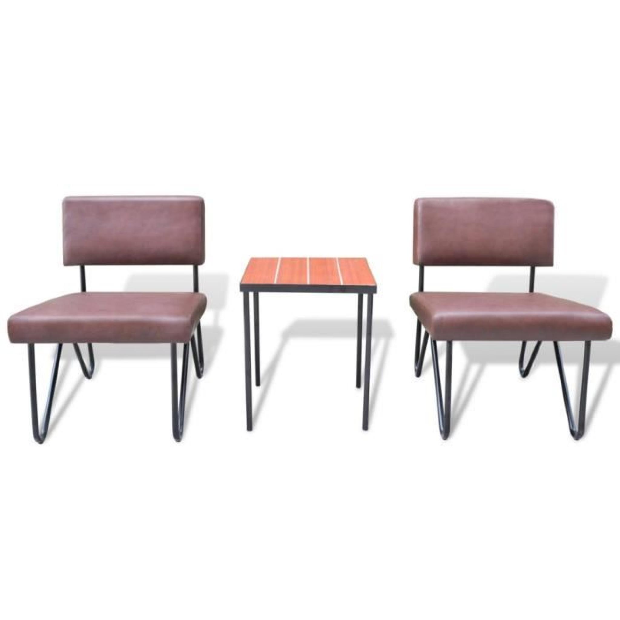 Magnifique Chaise en cuir artificiel luxueuse 2 chaises 1 table Brun