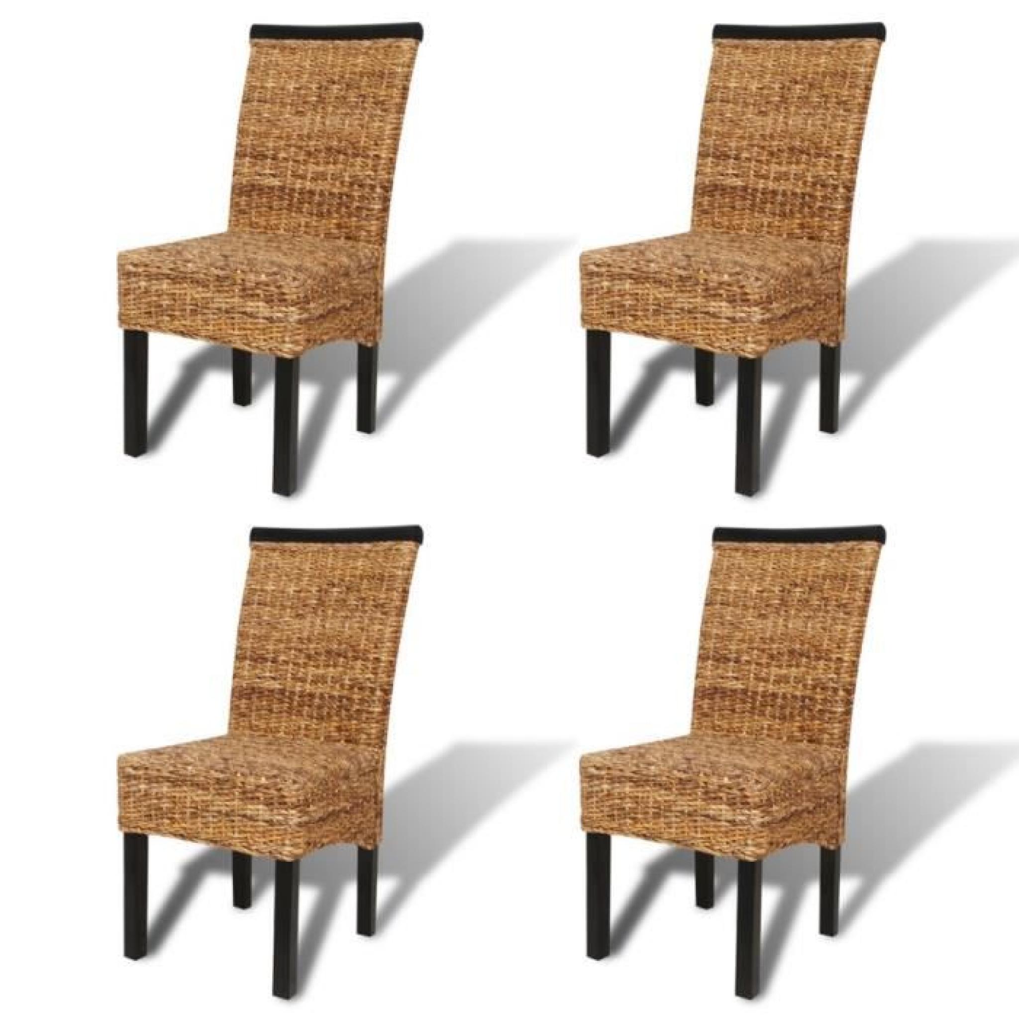 Magnifique Set de 4 chaises en abaca Brun Tissees a la main