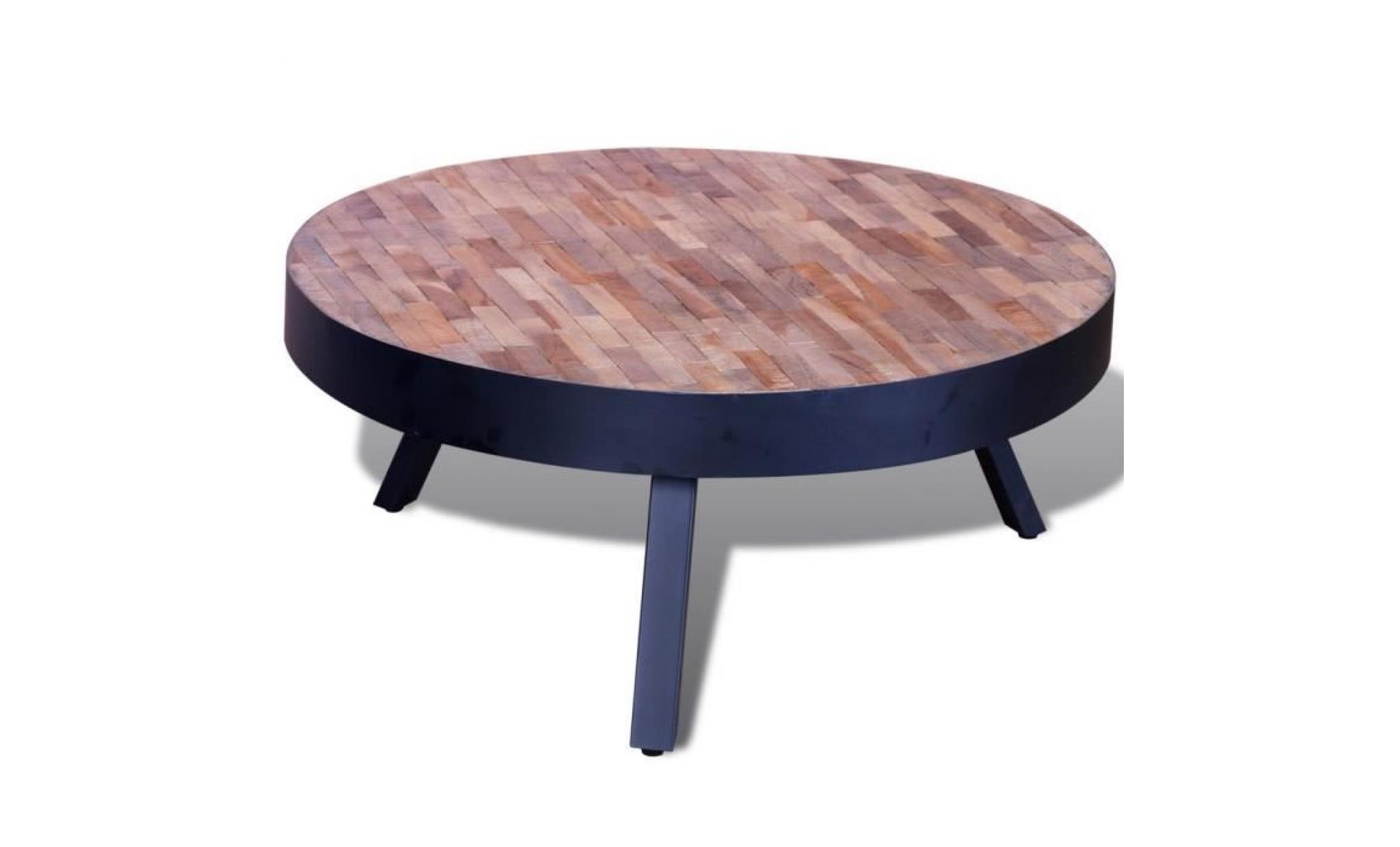 magnifique table basse ronde en teck recycle