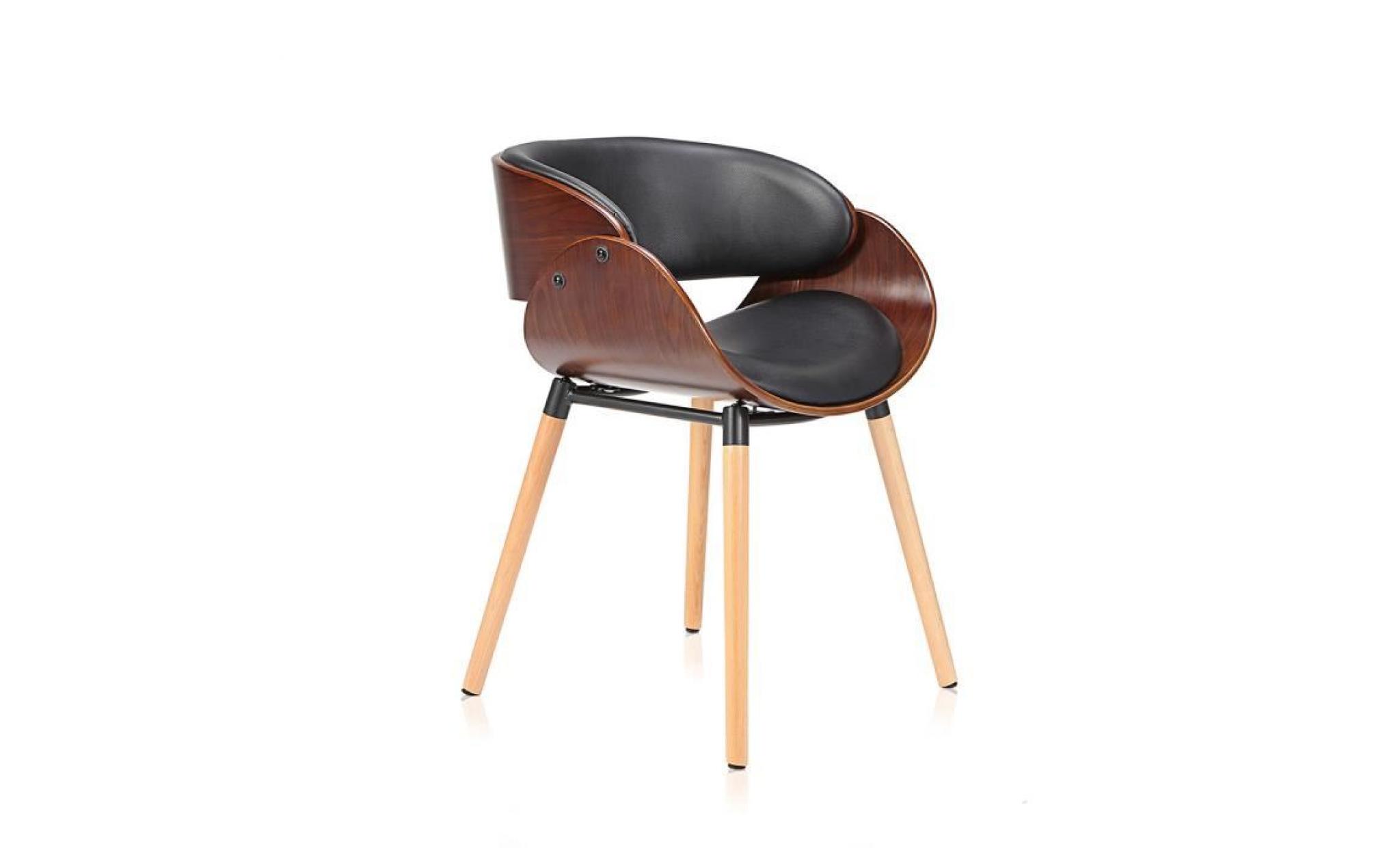 makika chaise design rétro avec pieds en bois massif belle en blanc brun tabouret de bureau siège rembourré vintage salle à manger