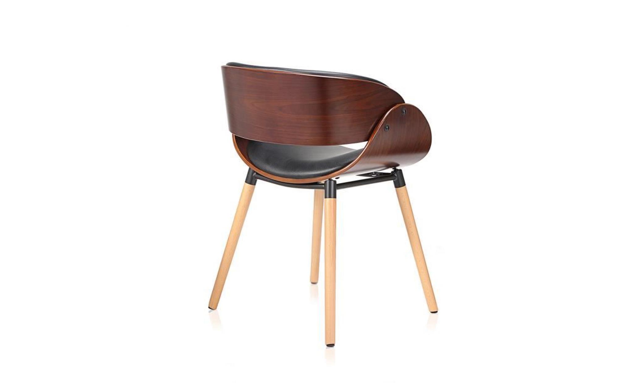 makika chaise design rétro avec pieds en bois massif belle en blanc brun tabouret de bureau siège rembourré vintage salle à manger pas cher
