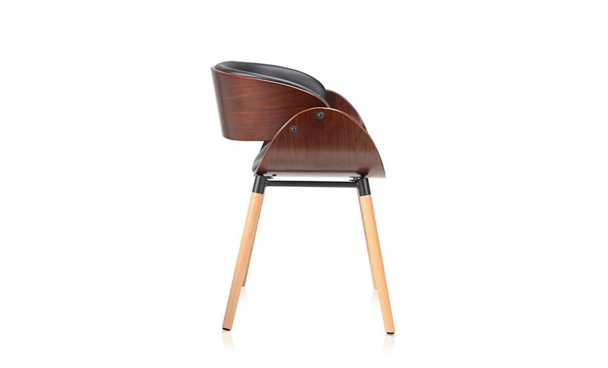 makika chaise design rétro avec pieds en bois massif belle en blanc brun tabouret de bureau siège rembourré vintage salle à manger pas cher