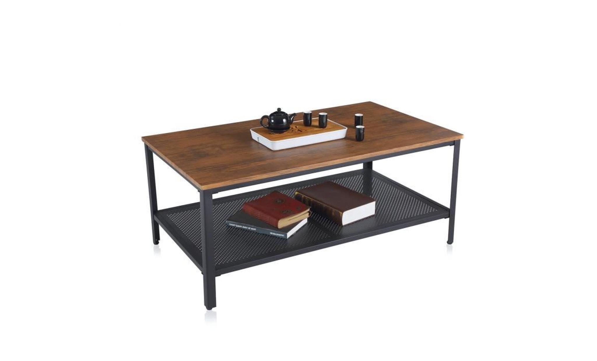 makika design vintage table basse table de salon vec tablette de rangement en bois avec pieds en métal style industriel