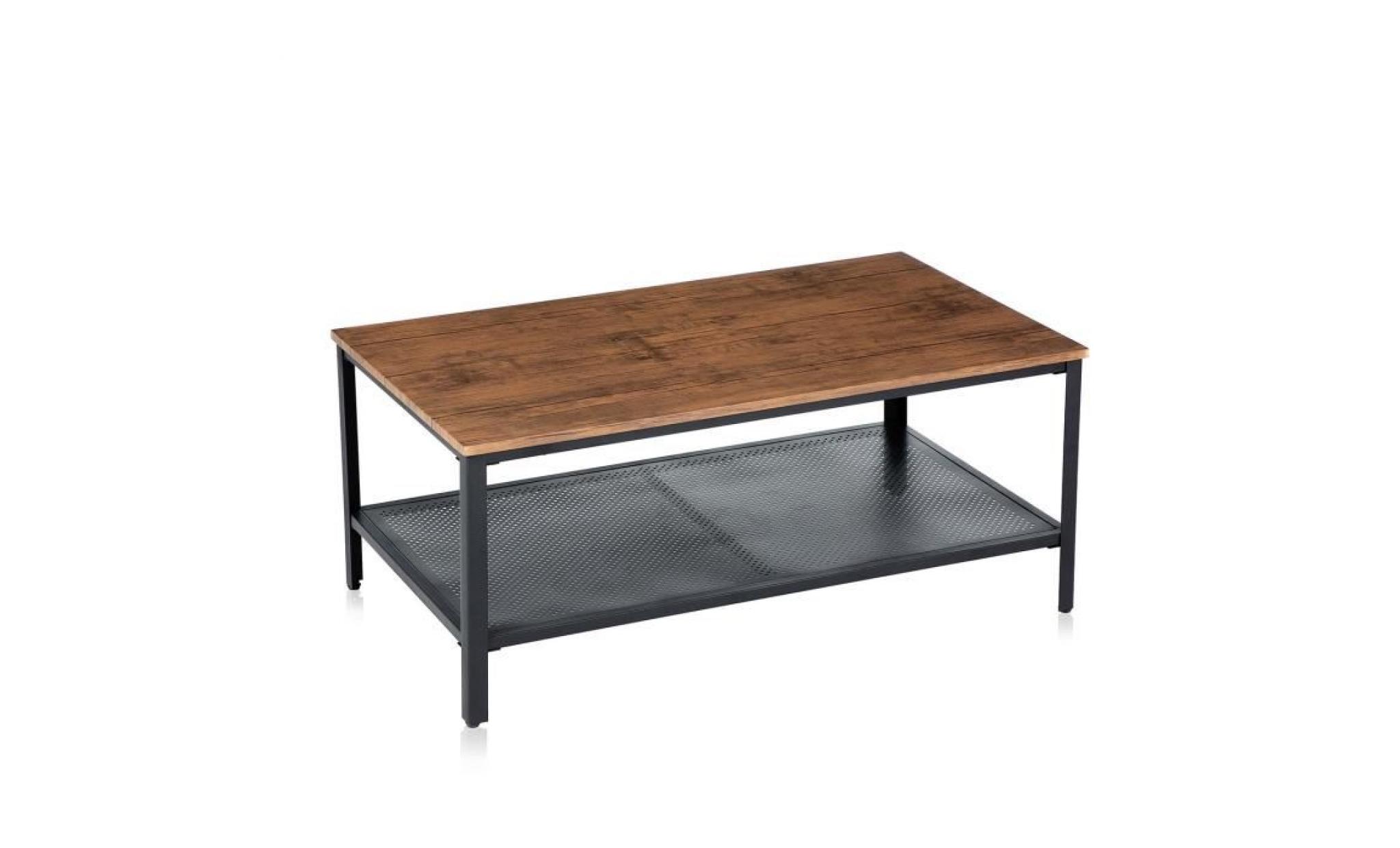 makika design vintage table basse table de salon vec tablette de rangement en bois avec pieds en métal style industriel pas cher