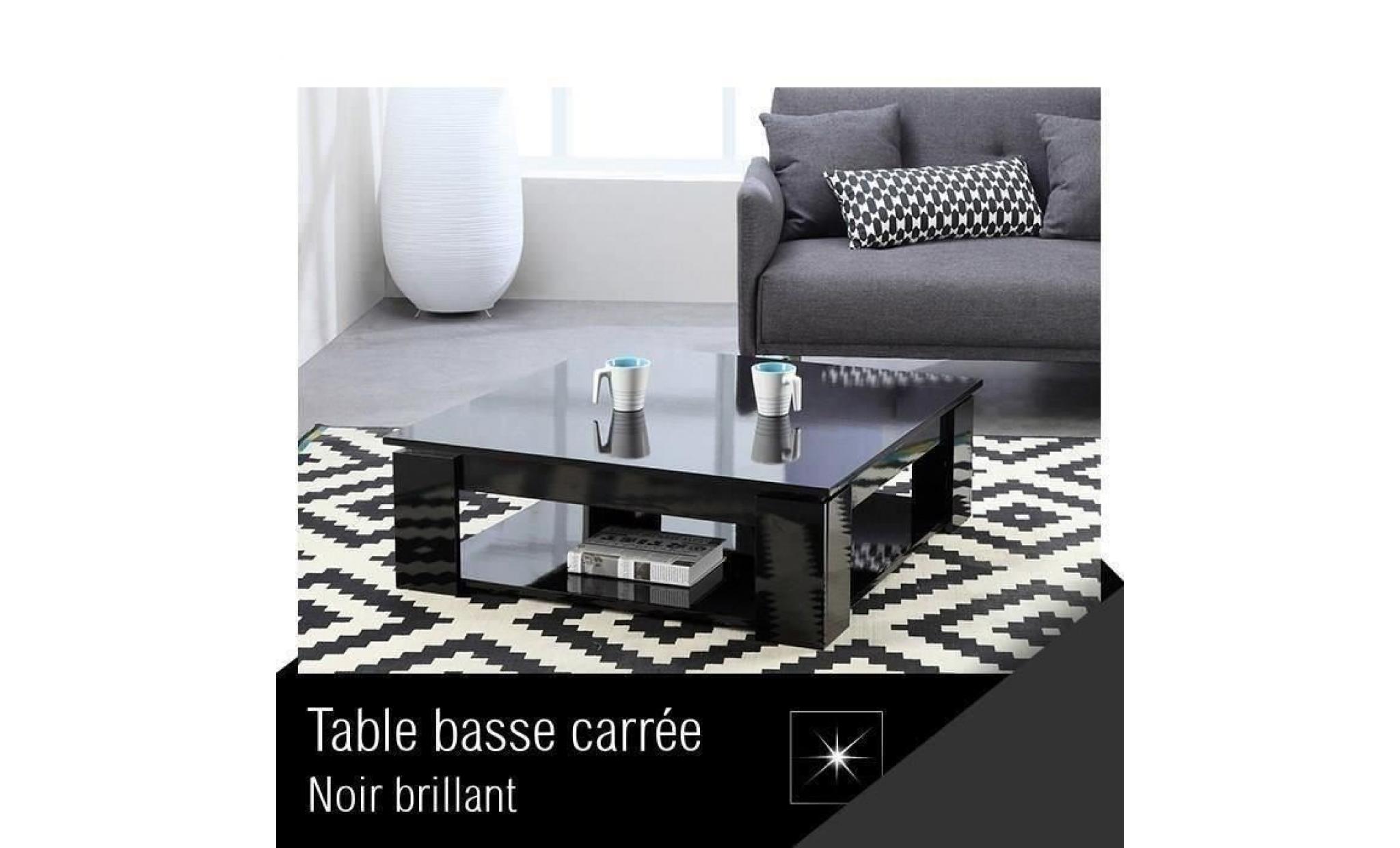 manhattan table basse carrée style contemporain noir brillant   l 89 x l 89 cm pas cher