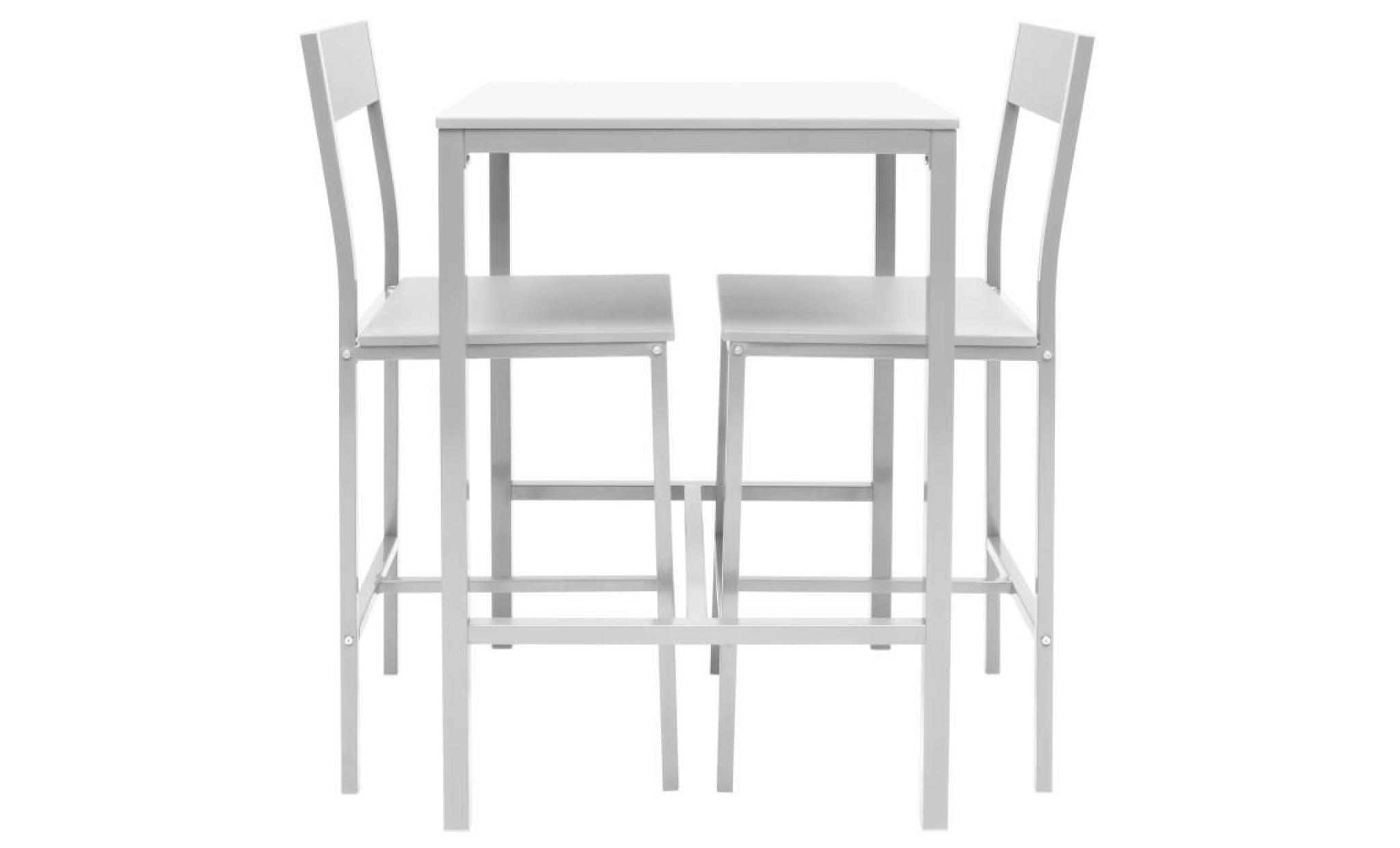 manira ensemble table bar de 2 personnes + 2 chaises   style contemporain   blanc laqué   l 60 x l 60 cm pas cher
