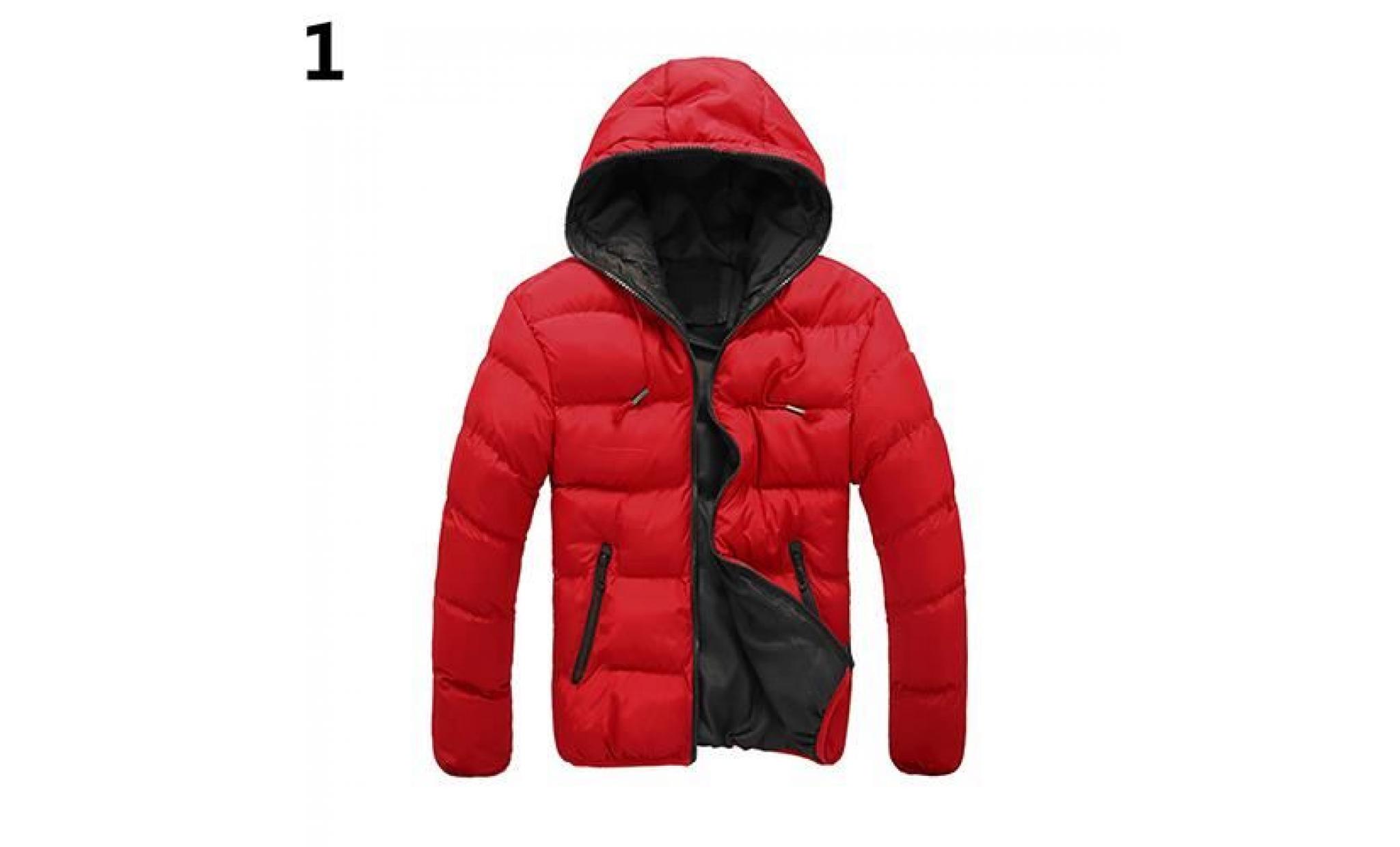 manteau à capuche zippé à capuche matelassée décontracté pour hommes   hiver   rouge   xxl