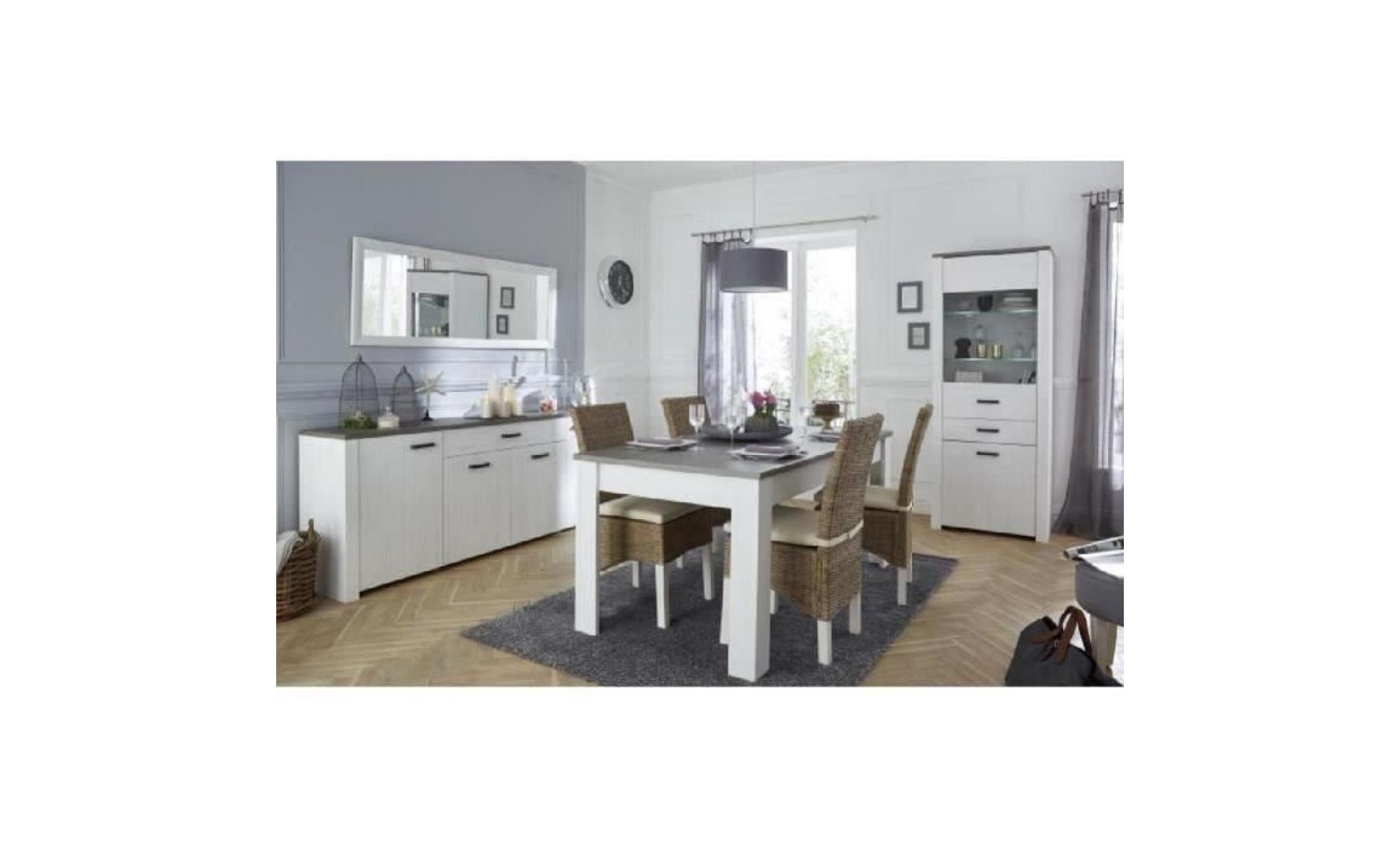 marquis ensemble meubles de séjour: vitrine + enfilade + table à manger   décor chêne prata et blanc perle