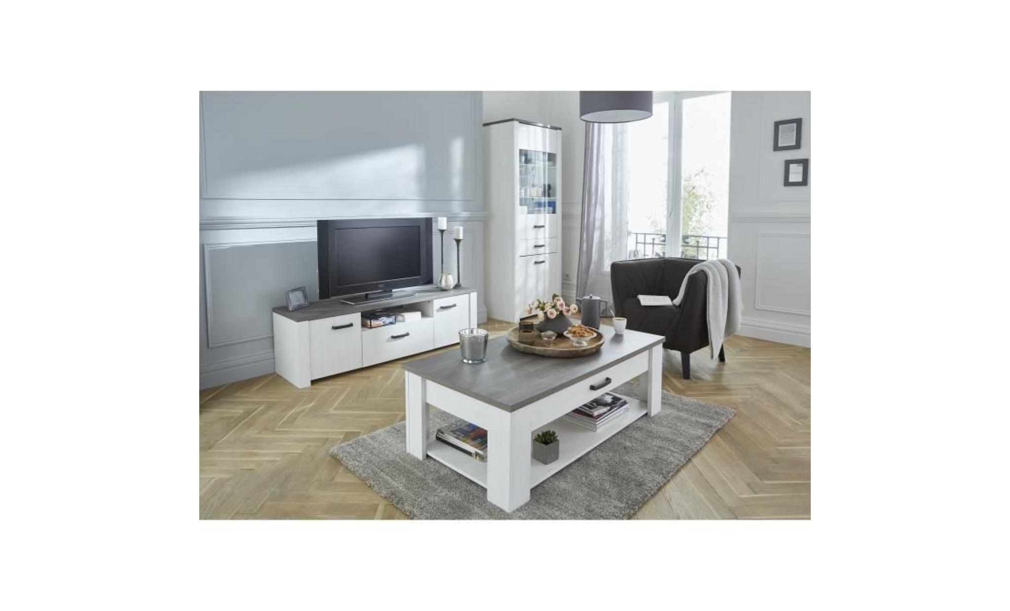 marquis meuble tv contemporain blanc, décor pin et décor chêne   l 147 cm pas cher