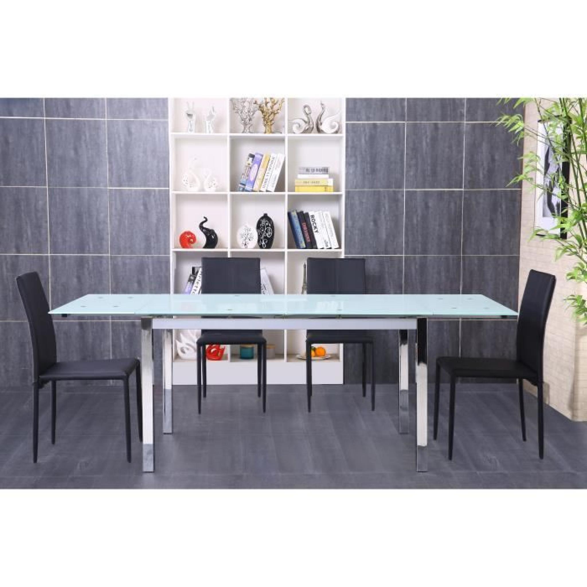 MAX Table extensible 140/220 chrome +  verre blanc