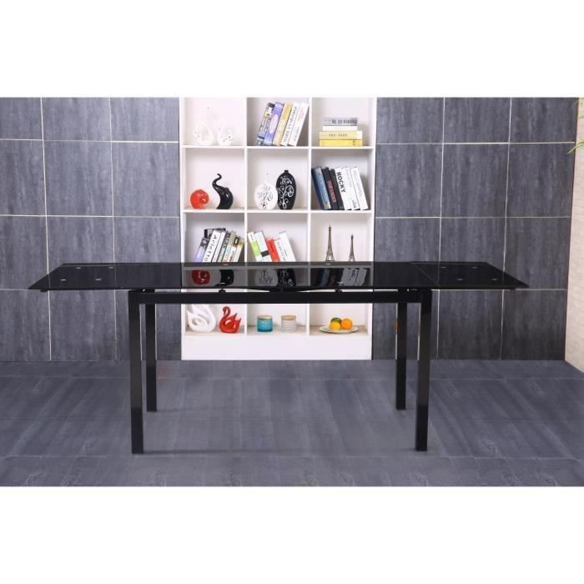 MAX Table extensible 140/220cm métal + verre  noir