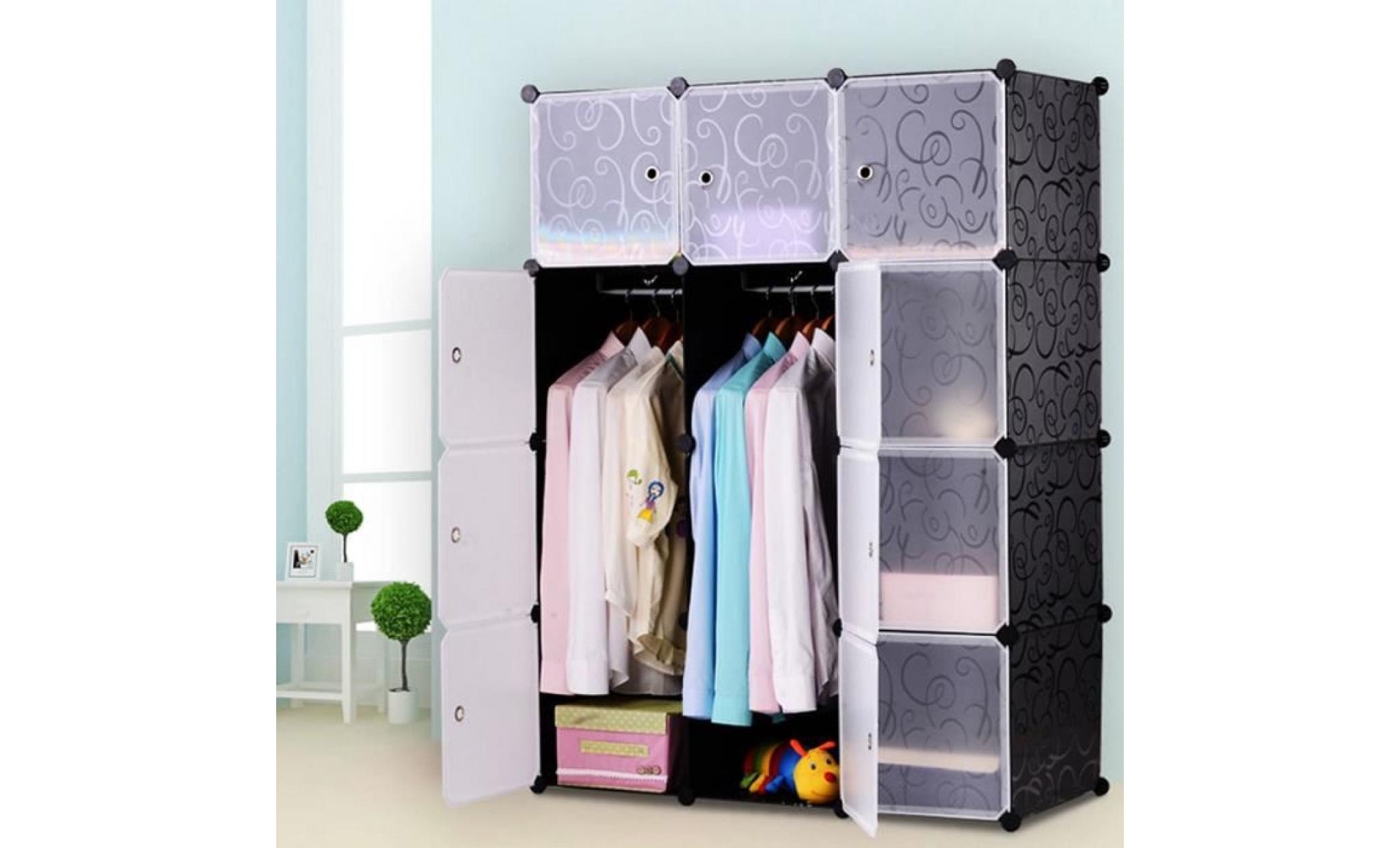 mctech diy armoire penderie 12 cubes étagère de rangement modulables plastiques imprimé noir et blanc avec des portes