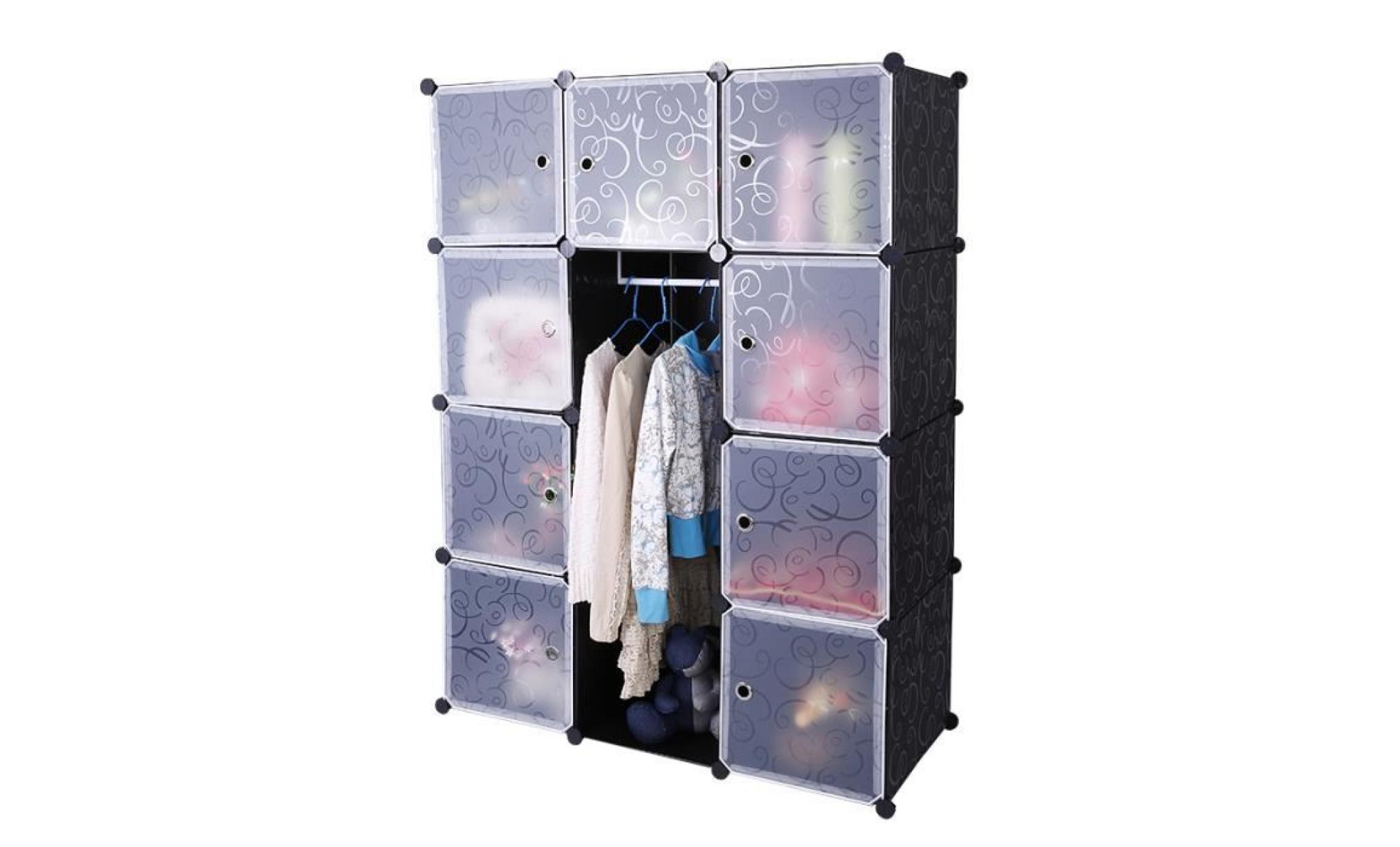 mctech diy armoire penderie 12 cubes étagère de rangement modulables plastiques imprimé noir et blanc avec des portes pas cher