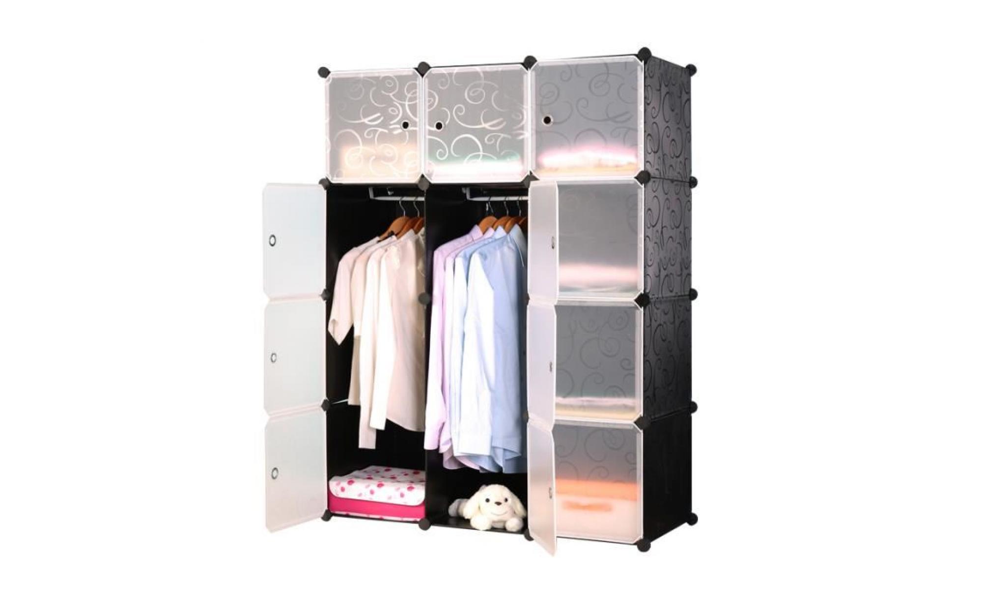 mctech diy armoire penderie 12 cubes étagère de rangement modulables plastiques imprimé noir et blanc avec des portes pas cher