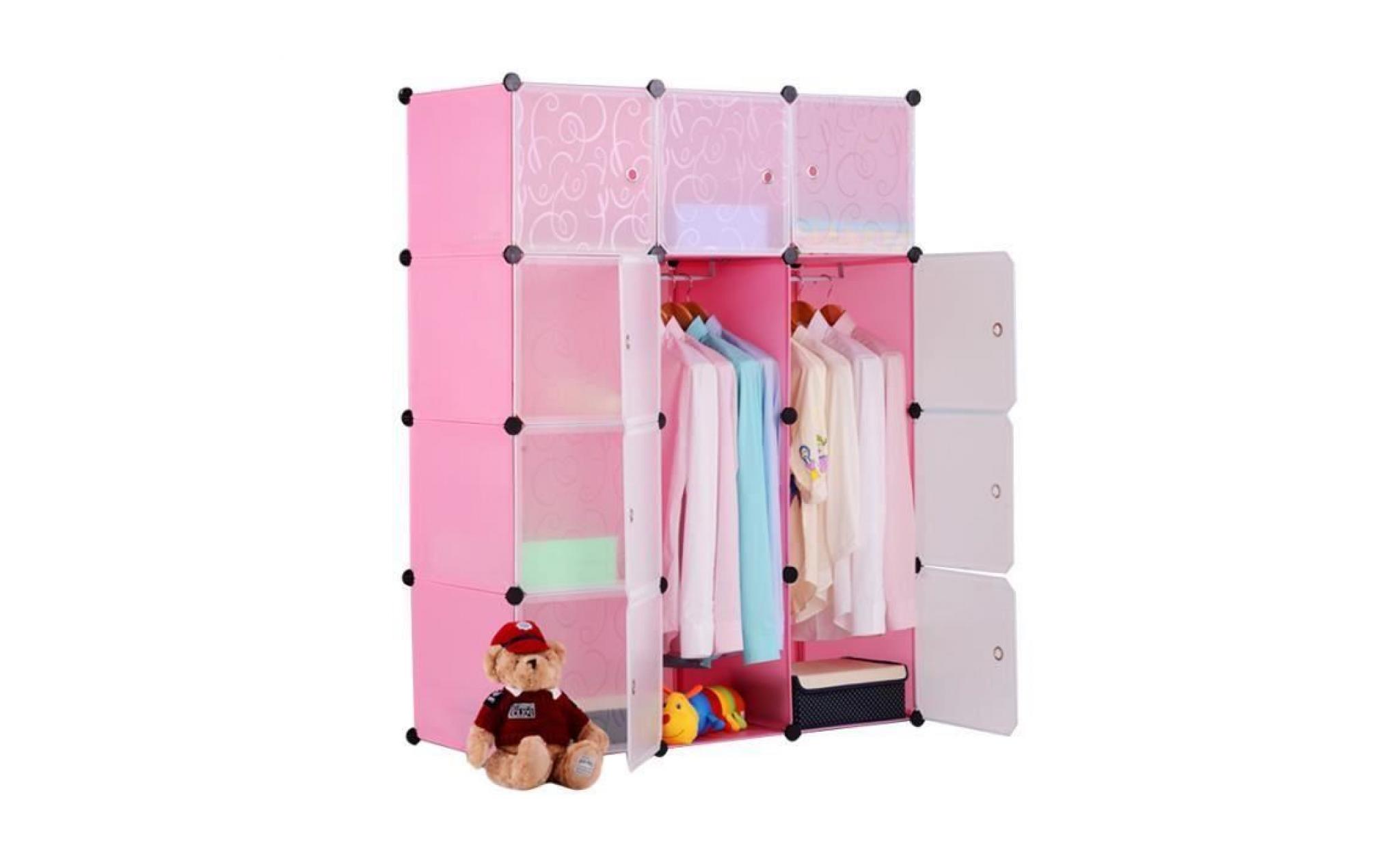 mctech diy armoire penderie armoire combinée 12 cubes rose étagère de rangement modulables plastiques imprimé avec des portes
