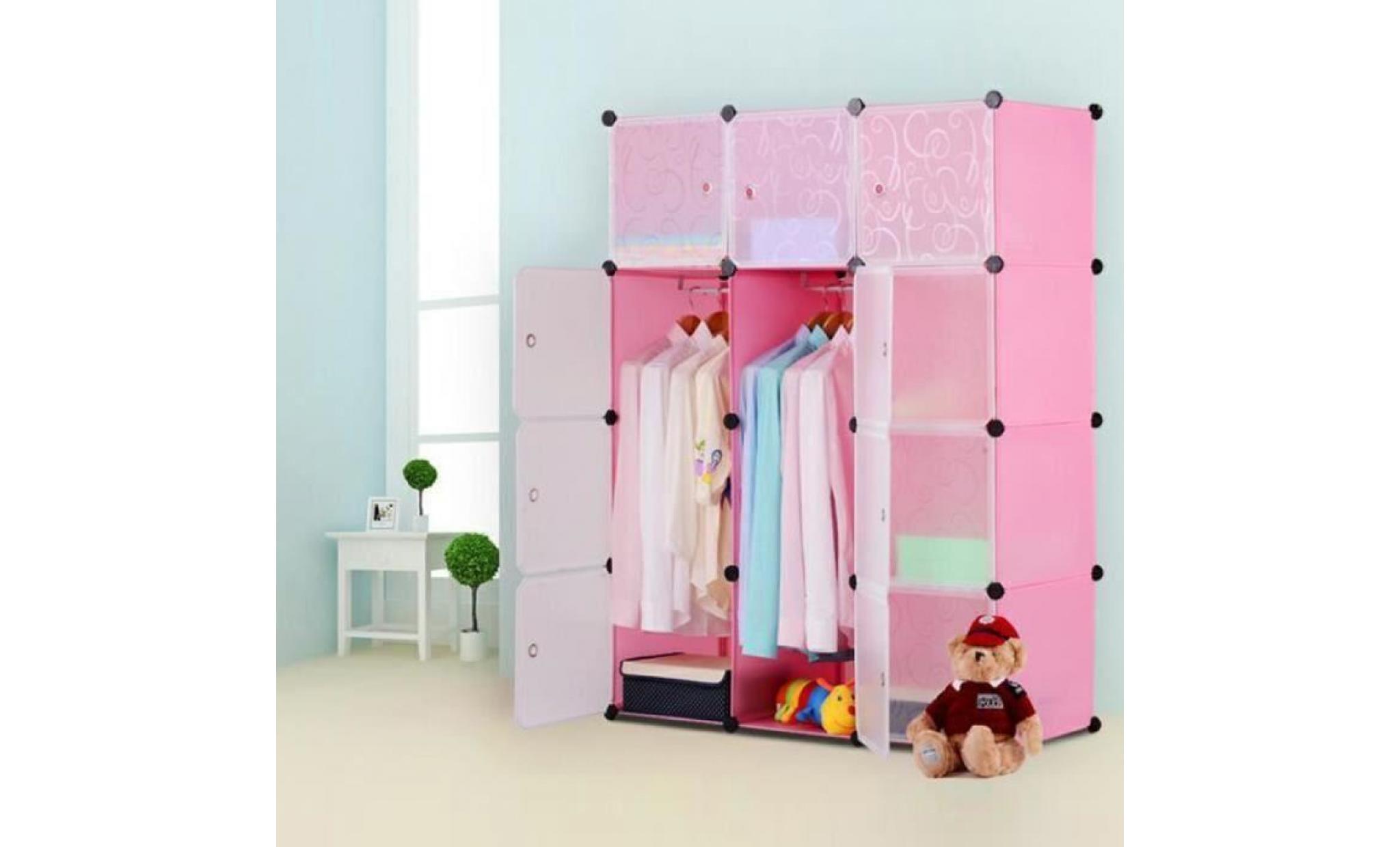 mctech diy armoire penderie armoire combinée 12 cubes rose étagère de rangement modulables plastiques imprimé avec des portes pas cher