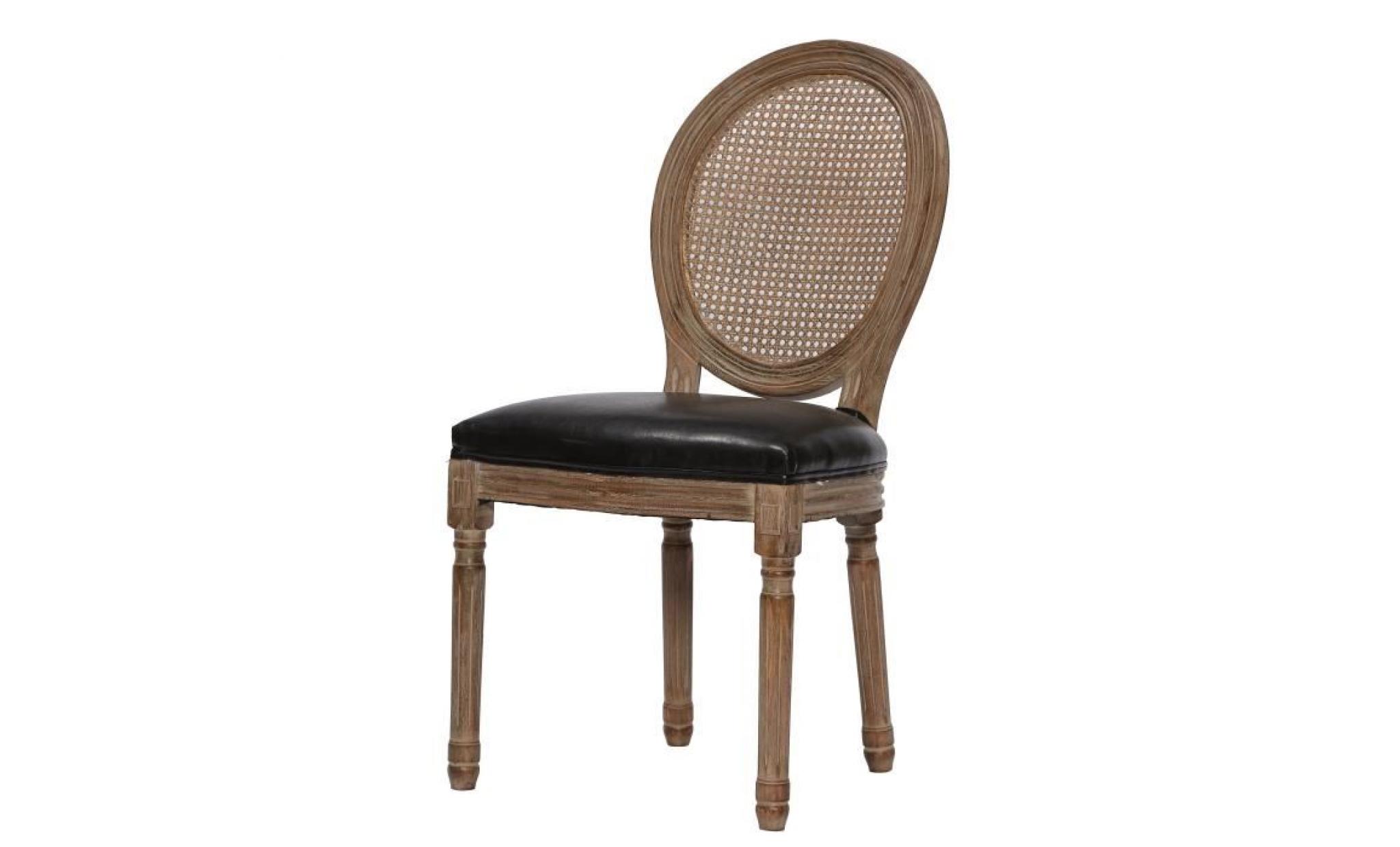 medaillon lot de 2 chaises de salle à manger en bois massif et rotin   simili chocolat   classique   l 50 x p 40 cm