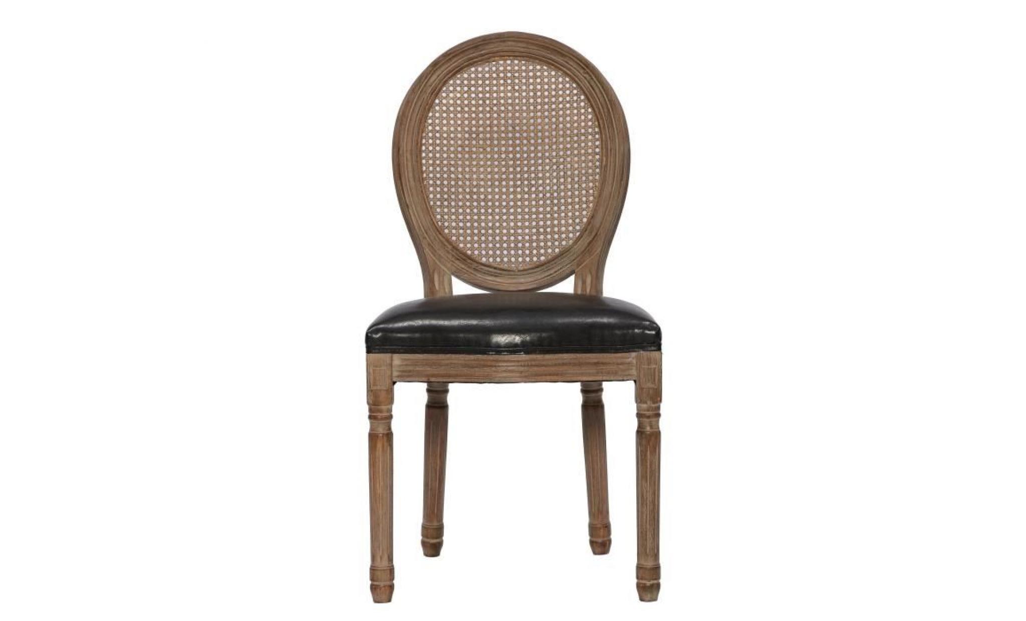 medaillon lot de 2 chaises de salle à manger en bois massif et rotin   simili chocolat   classique   l 50 x p 40 cm pas cher