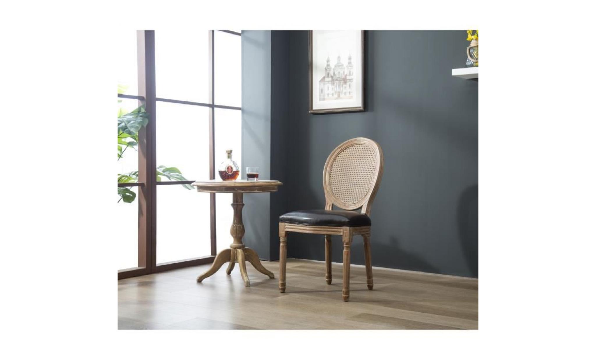 medaillon lot de 2 chaises de salle à manger en bois massif et rotin   simili chocolat   classique   l 50 x p 40 cm pas cher