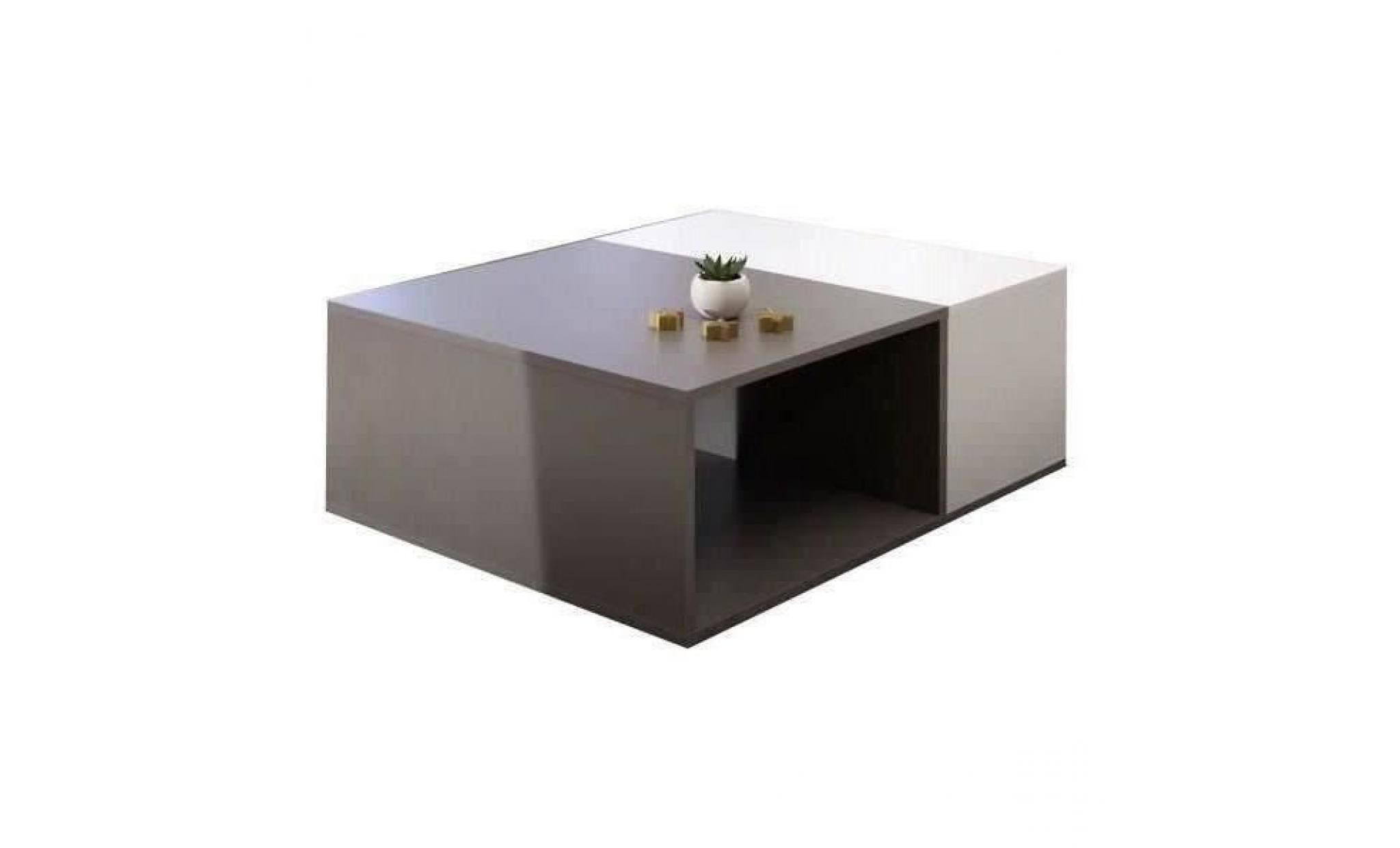 mega table basse style contemporain mélaminée gris et blanc   l 89 x l 67 cm