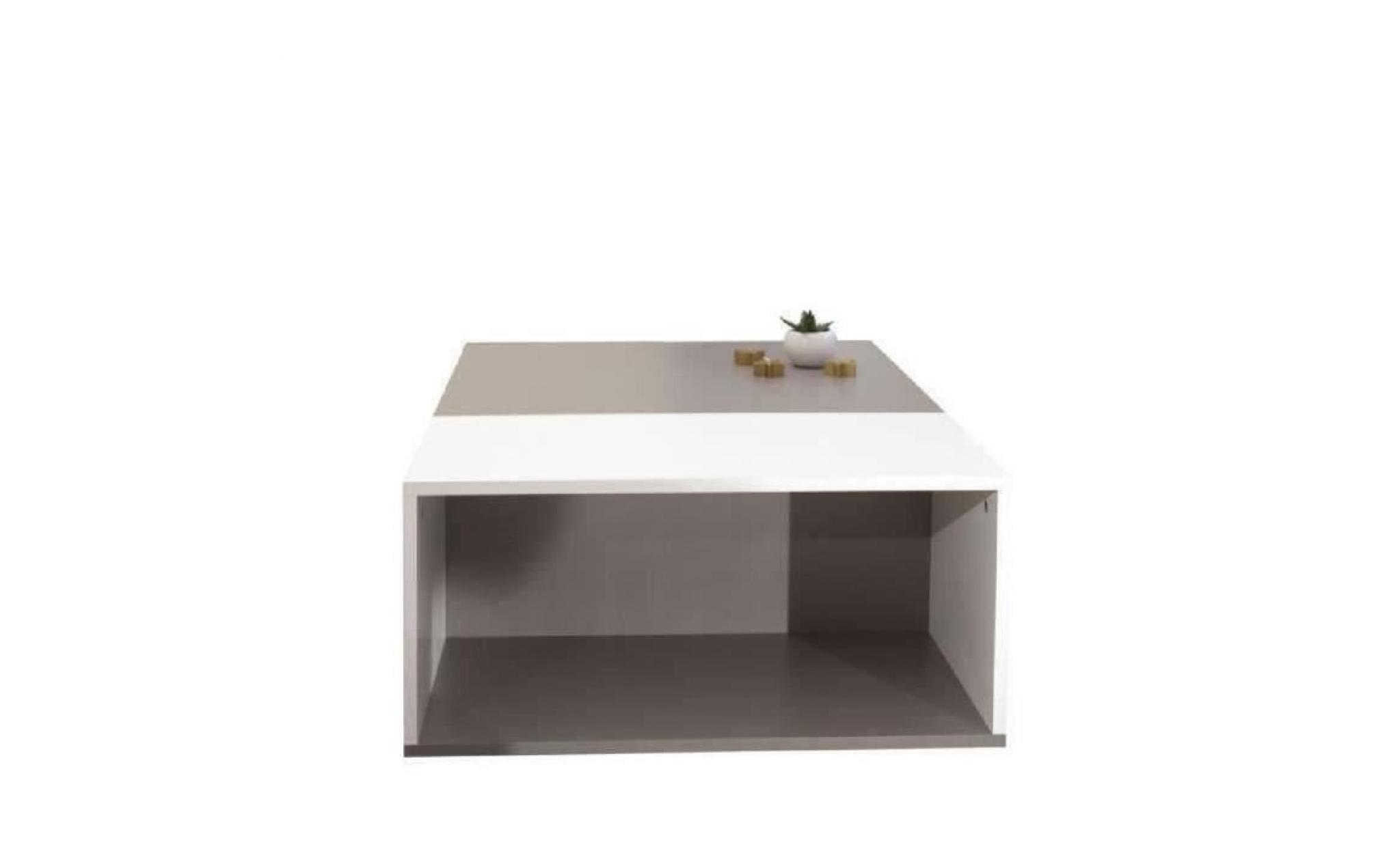 mega table basse style contemporain mélaminée gris et blanc   l 89 x l 67 cm pas cher