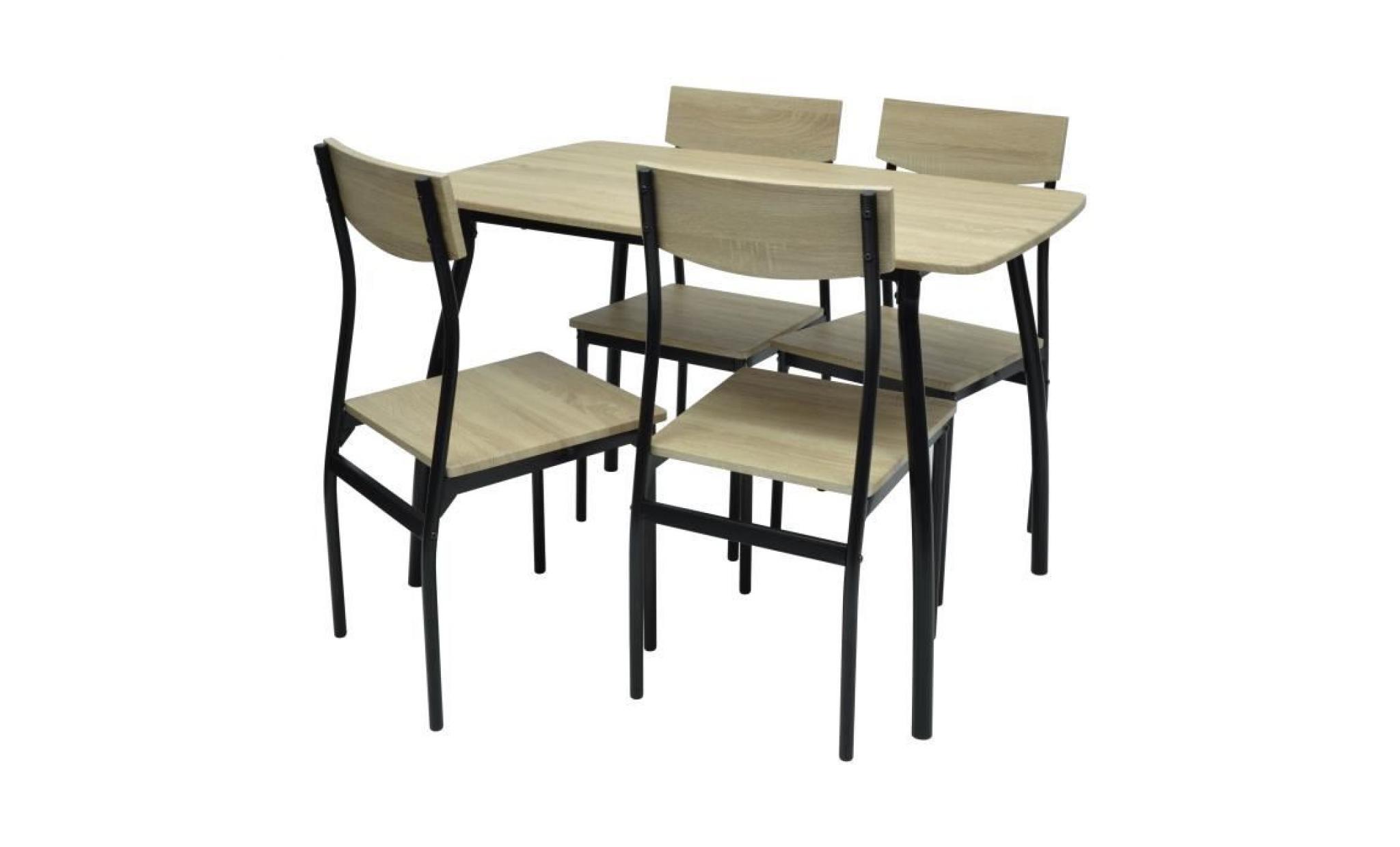 meloka ensemble table à manger de 4 à 6 personnes + 4 chaises   style contemporain   marron naturel laqué   l 110 x l 70 cm pas cher