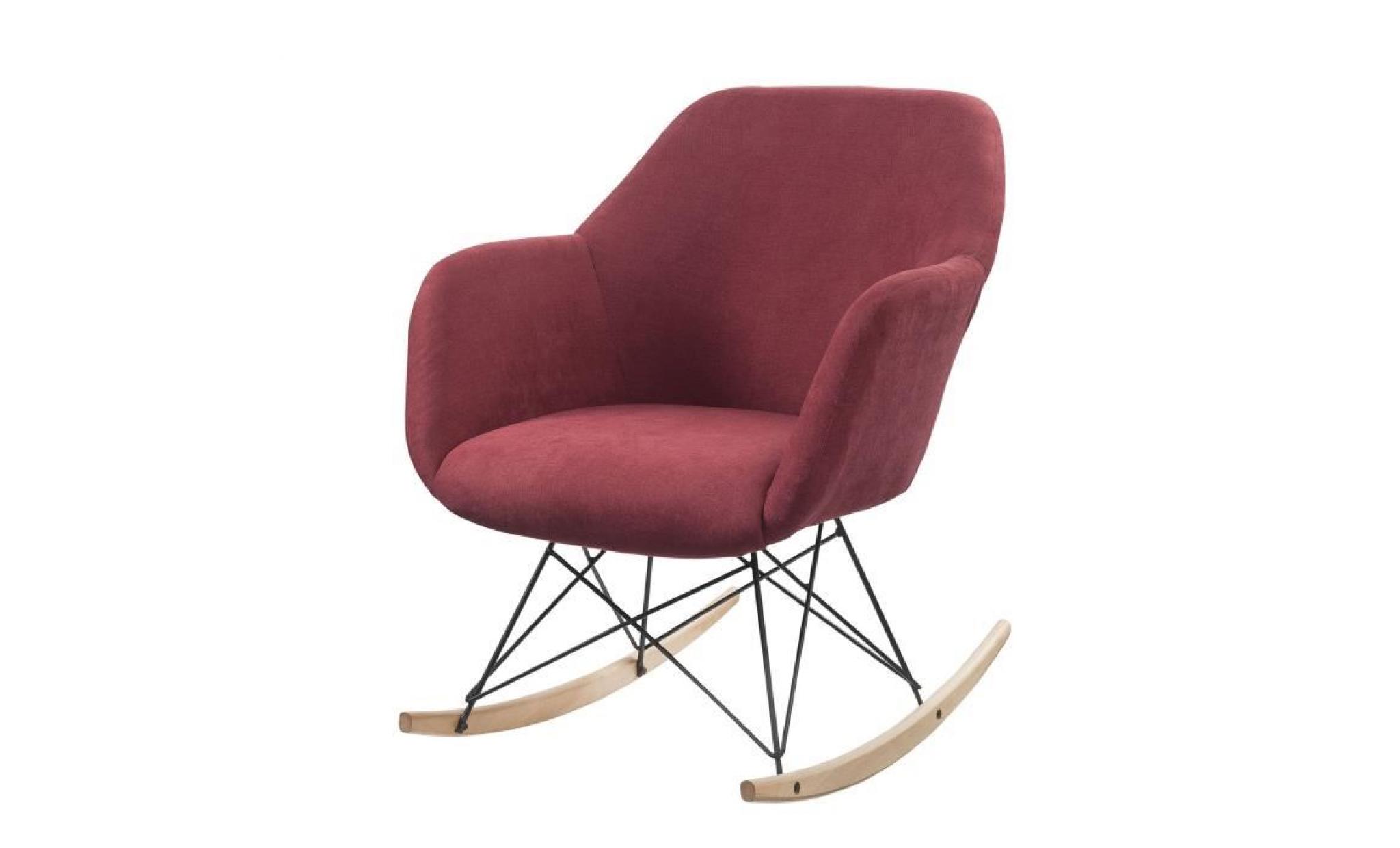 mensh fauteuil à bascule rocking chair   tissu lie de vin   pieds bois massif   scandinave   l 67 x p 75 cm