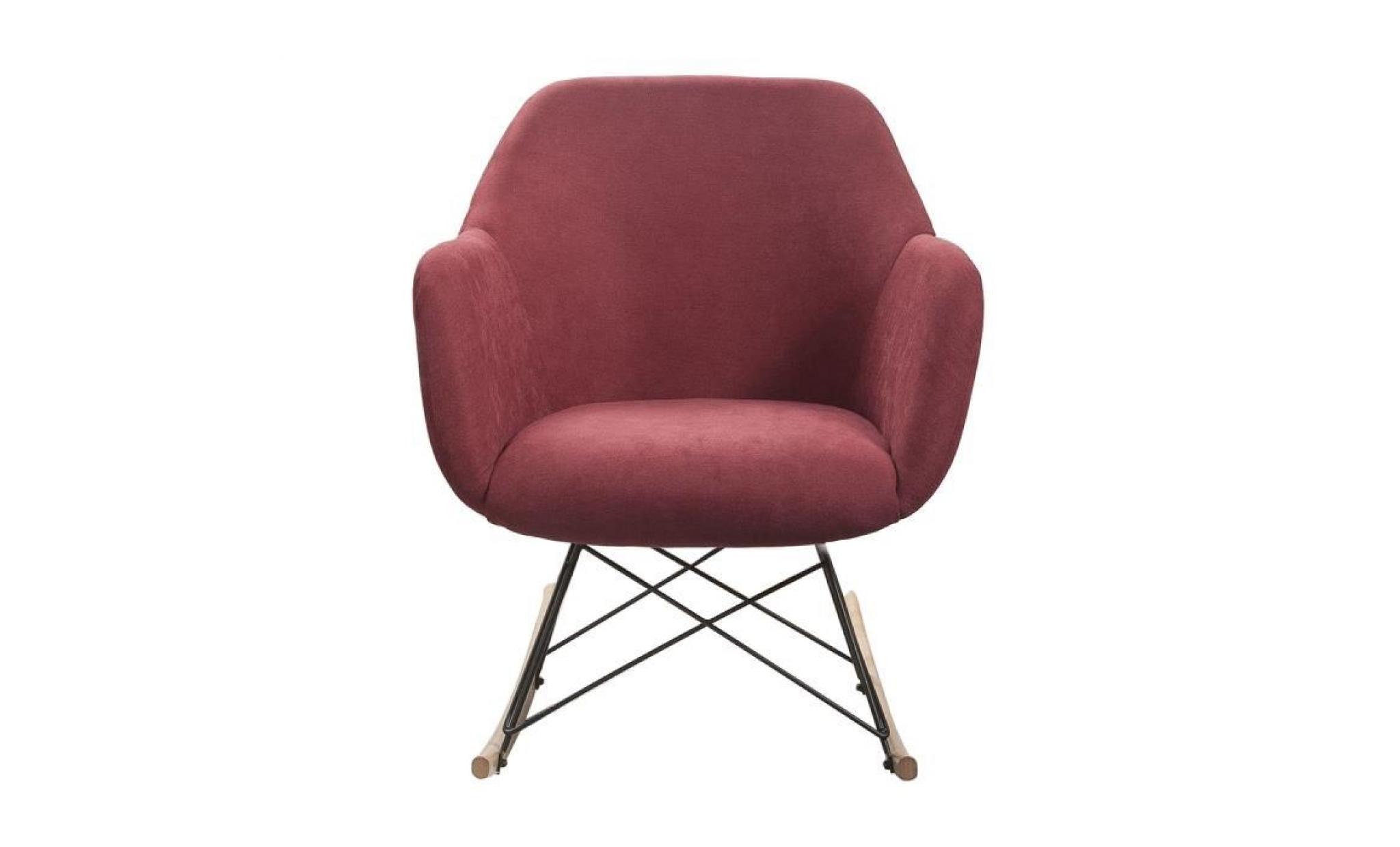 mensh fauteuil à bascule rocking chair   tissu lie de vin   pieds bois massif   scandinave   l 67 x p 75 cm pas cher