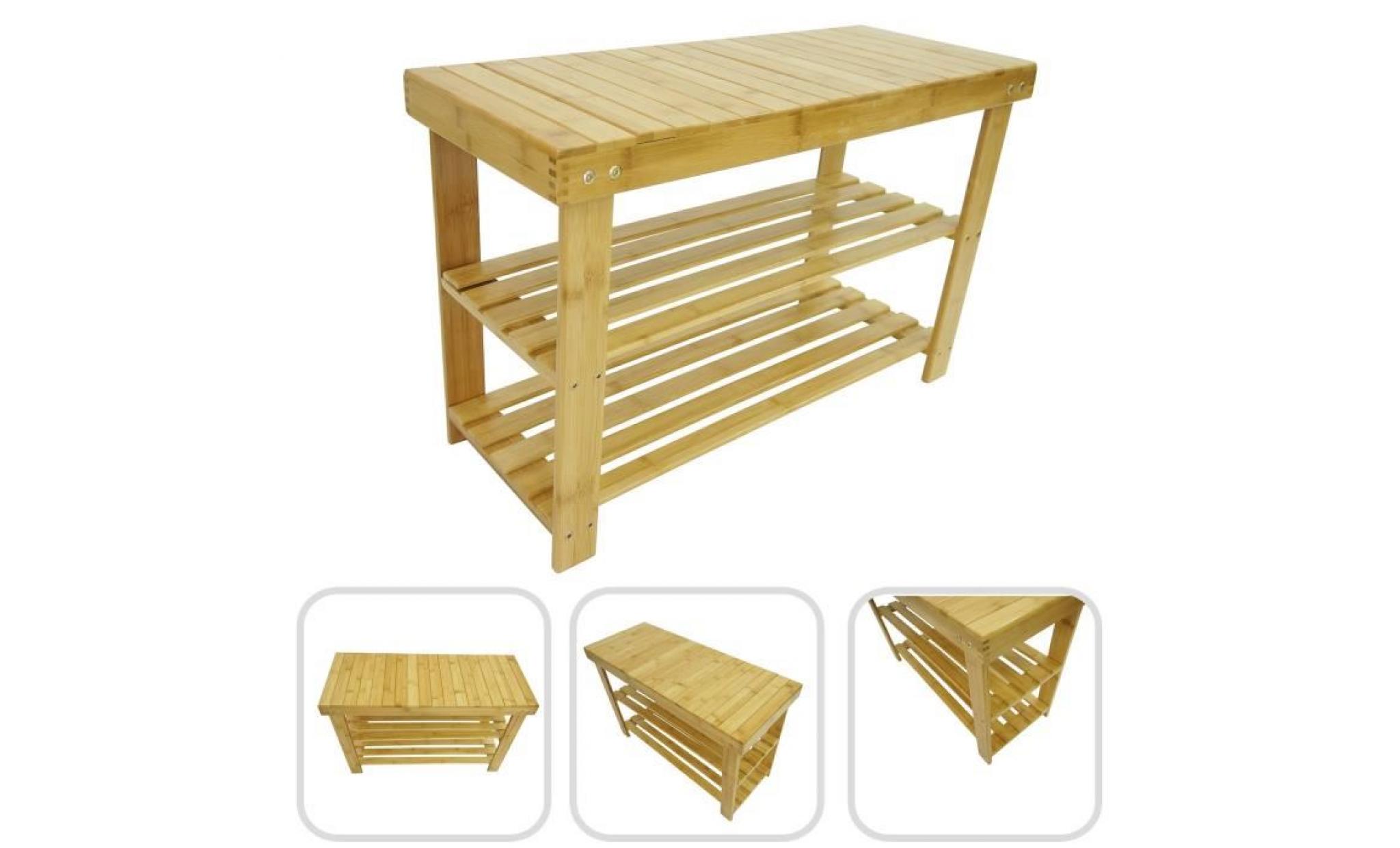 meuble à chaussures en bambou, Étagère en bambou à 3 niveaux, 70 x 45 x 28 cm, matériau:  bambou