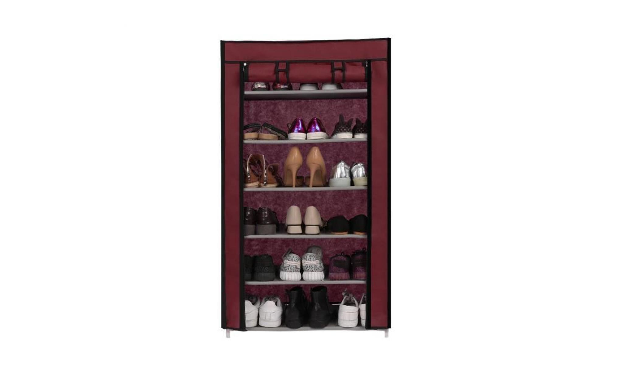 etagères à chaussures armoire 6 couches avec housse 18 paires de chaussures rangement pratique 59 x 30 x 108 cm#vin rouge
