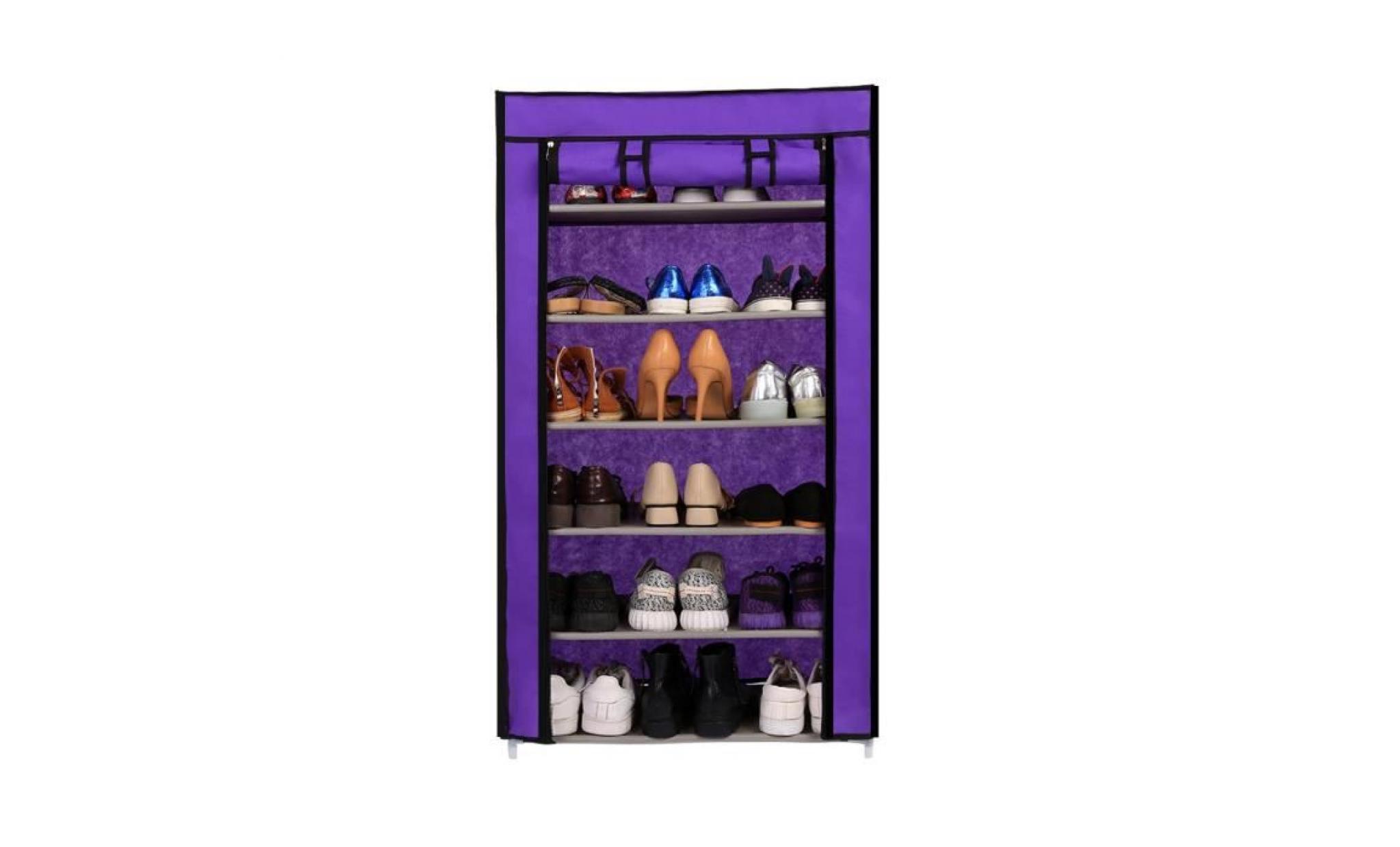 meuble à chaussures 6 niveaux avec couvercle violet