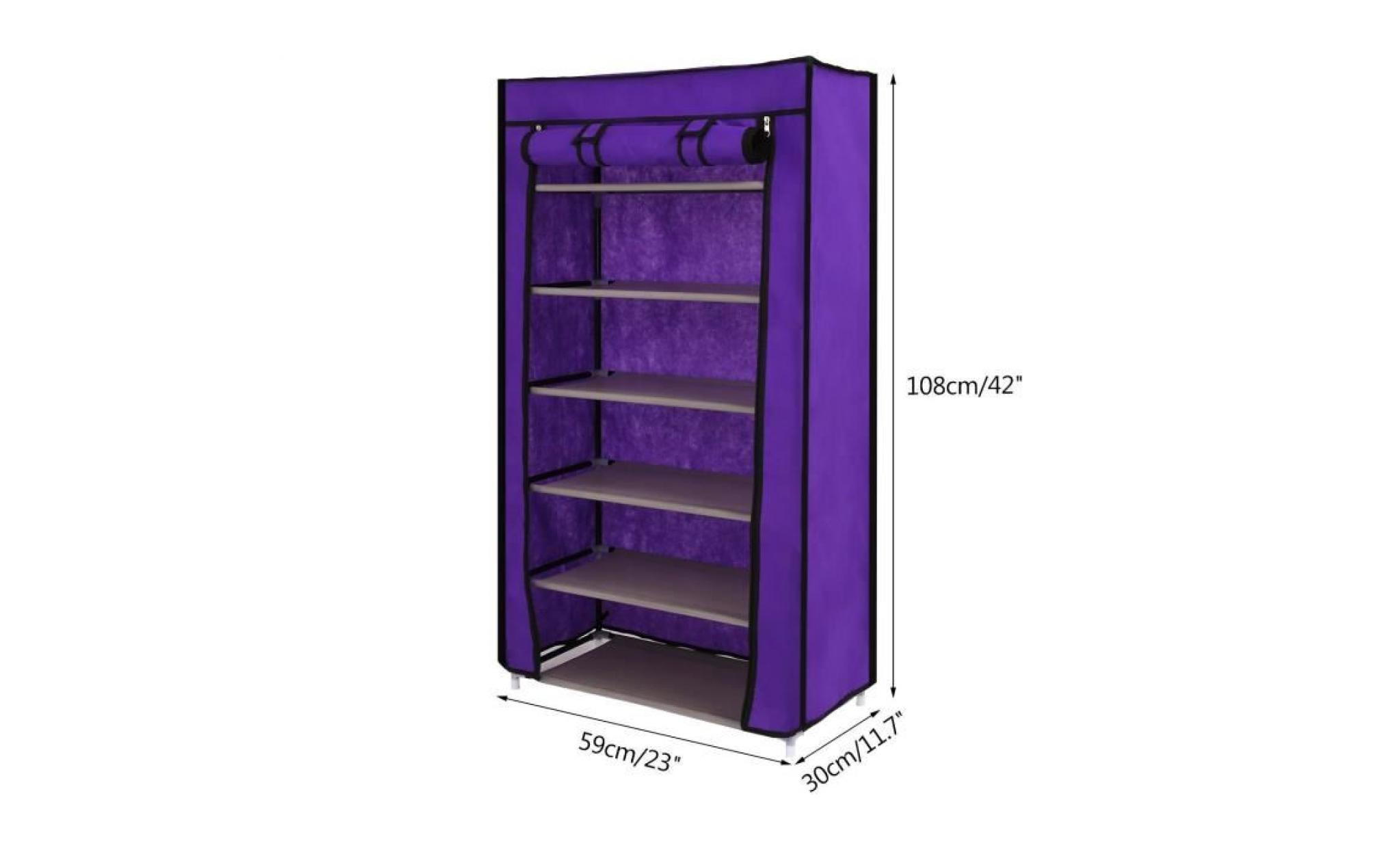 etagères à chaussures armoire 6 couches avec housse 18 paires de chaussures rangement pratique 59 x 30 x 108 cm#violet pas cher