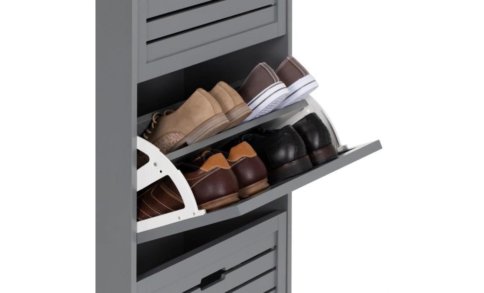 meuble à chaussures en colonne adria armoire avec 2 abattants rangement pour 12 paires, en mdf gris mat pas cher