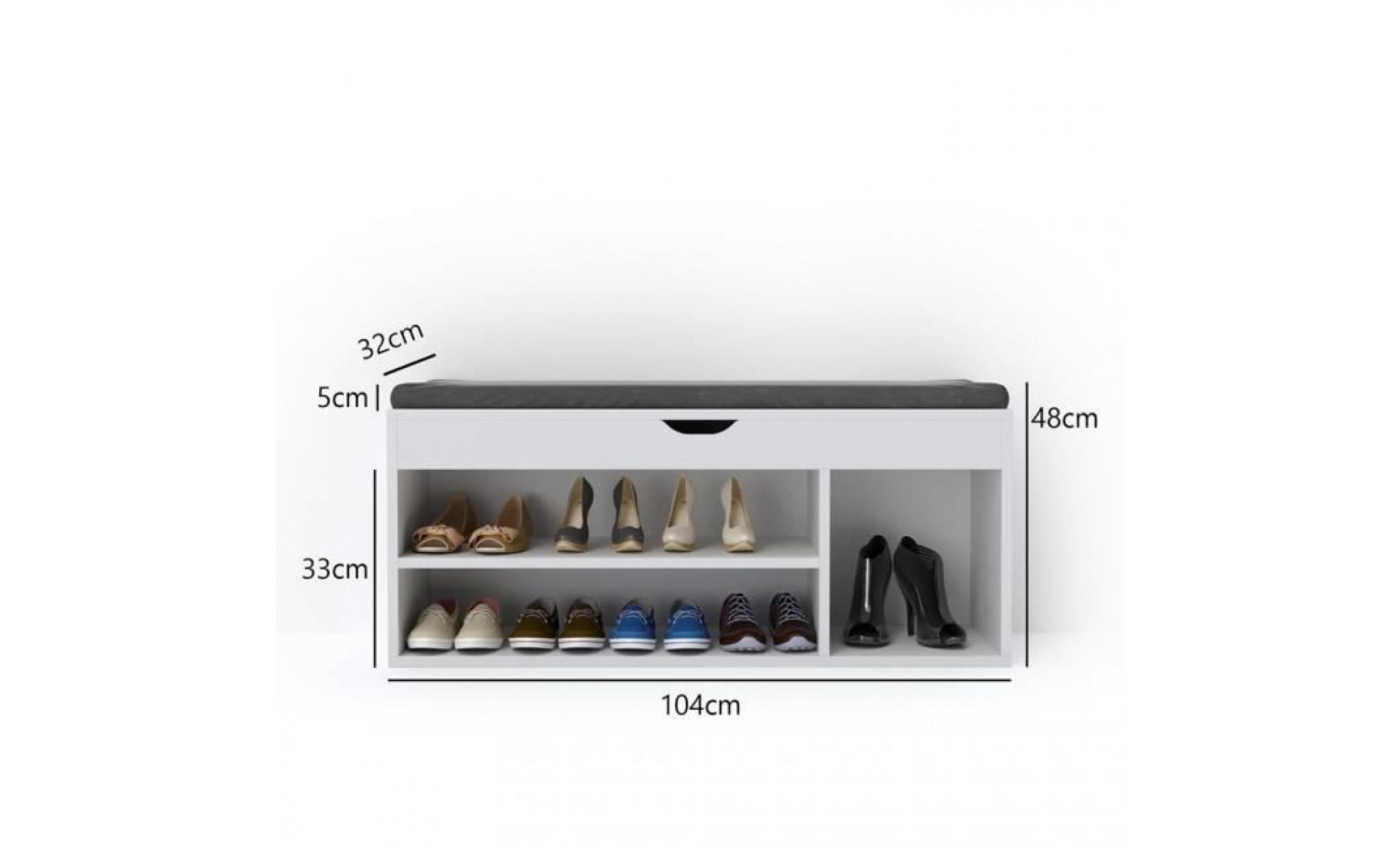 meuble a chaussures banc Étagère à chaussures avec coussin 103,5 x 48,0 x 29,5 cm pas cher
