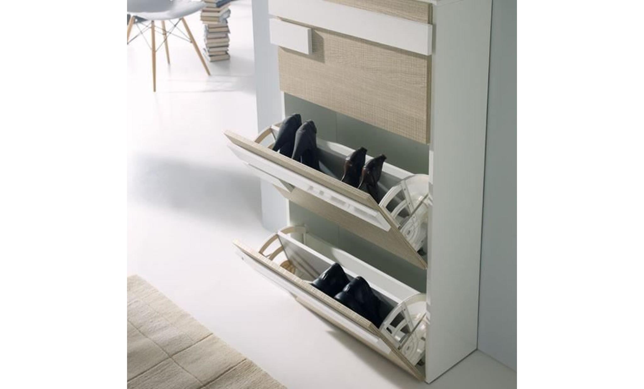 meuble à chaussures blanc/chêne clair   jalia    taille : l 65 x l 29 x h 117   couleur marketing : bois clair pas cher