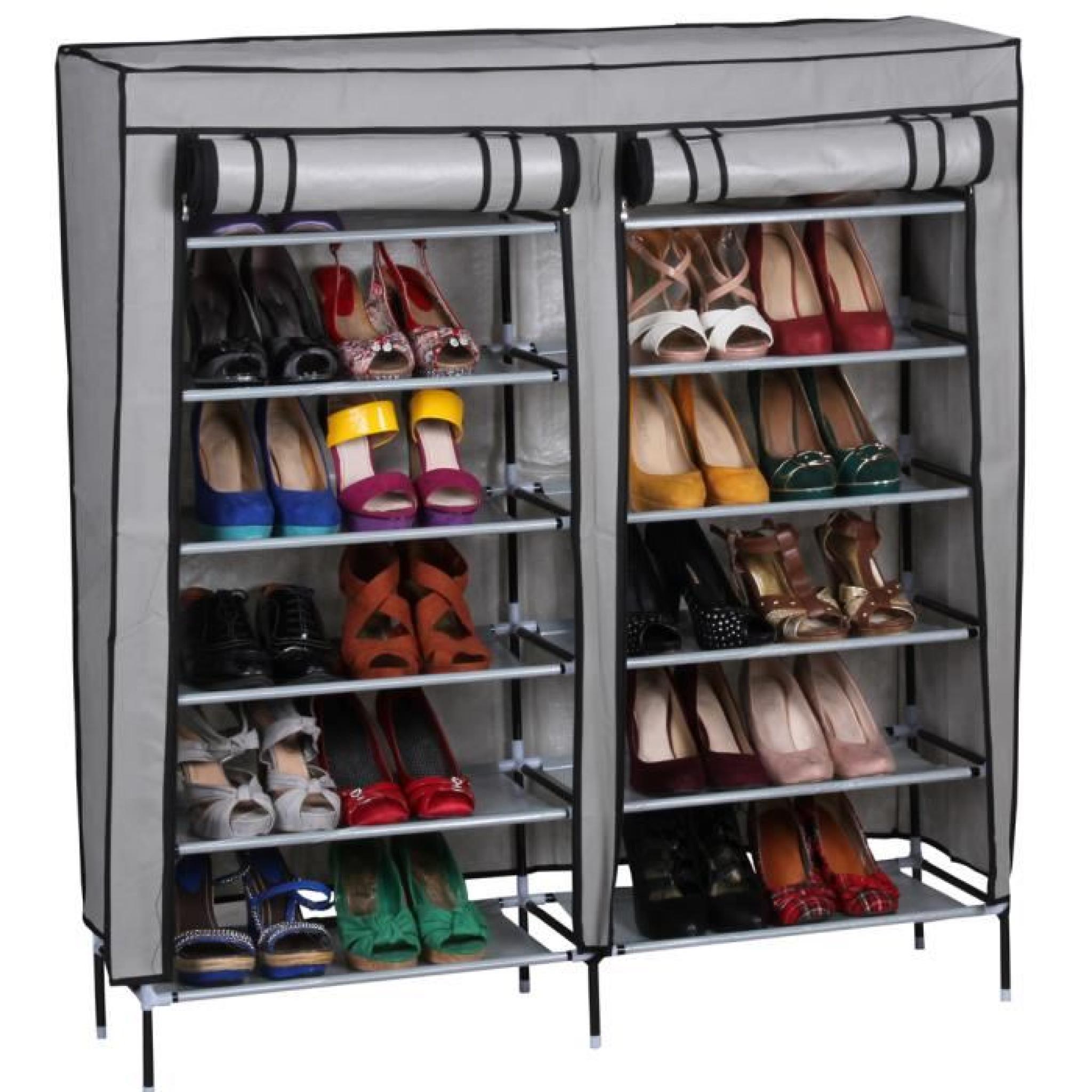 Meuble à chaussures couleur gris avec 2 portes et 12 étagères -Dim : 118  x 110 x 30 cm