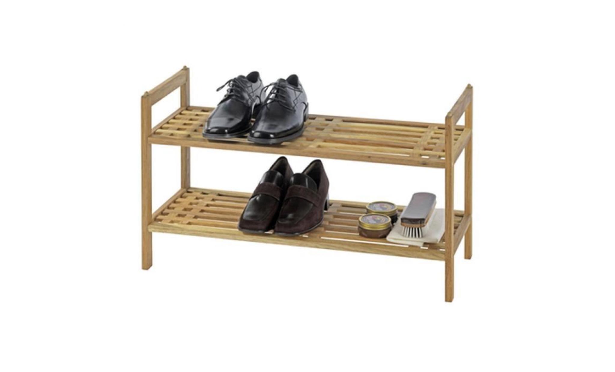 meuble à chaussures en bois avec 2 tablettes   dim : l 69 x h 40,5 x p 27 cm