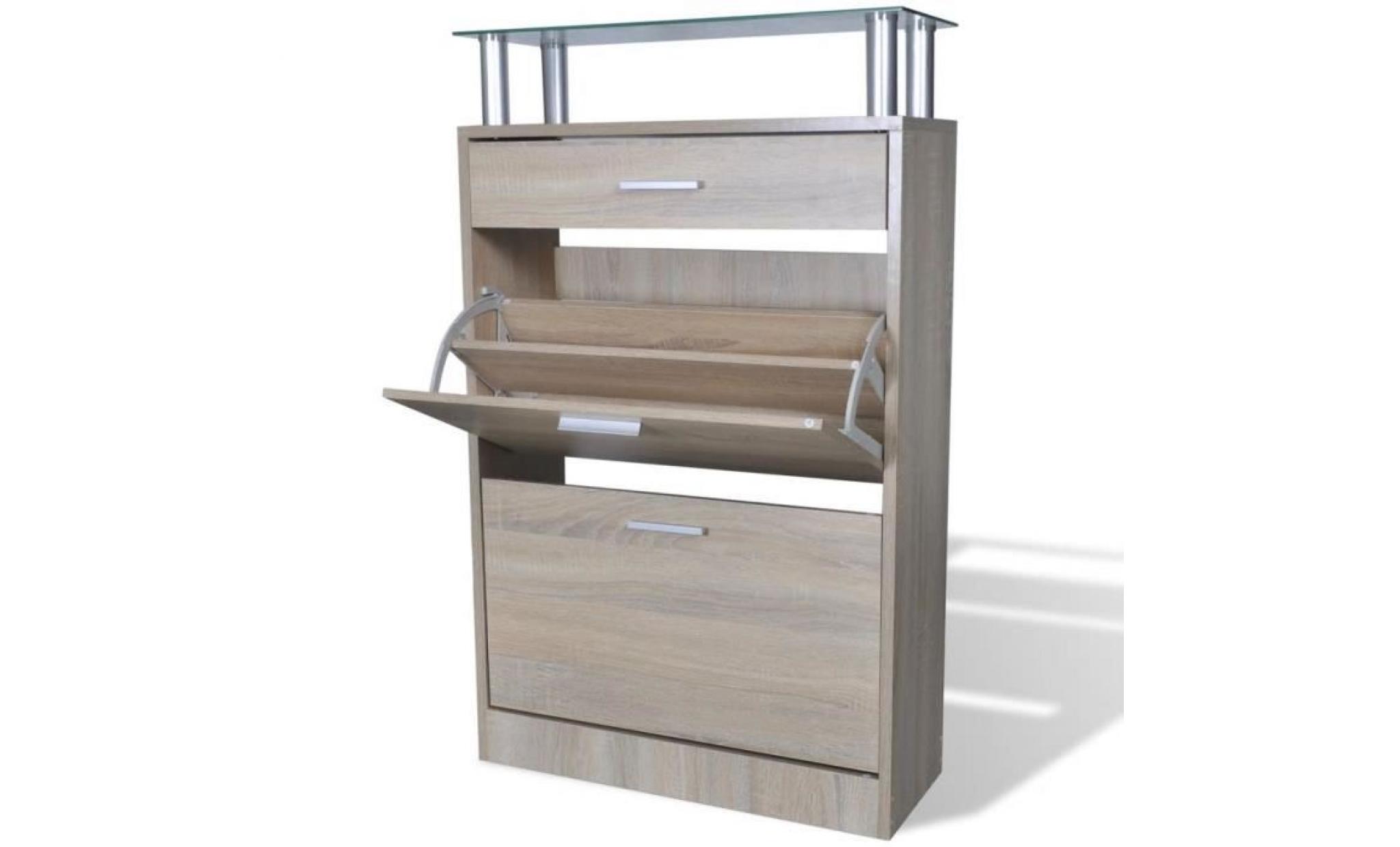 meuble à chaussures porte chaussuressupport rangement stockage meuble range en bois avec 2 compartiments aspect chêne