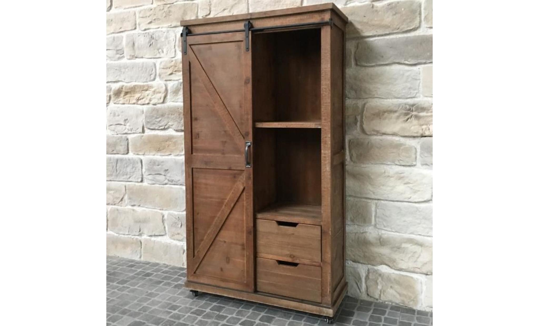 meuble armoire bahut à tiroirs bois fer style industriel campagne 166 cm