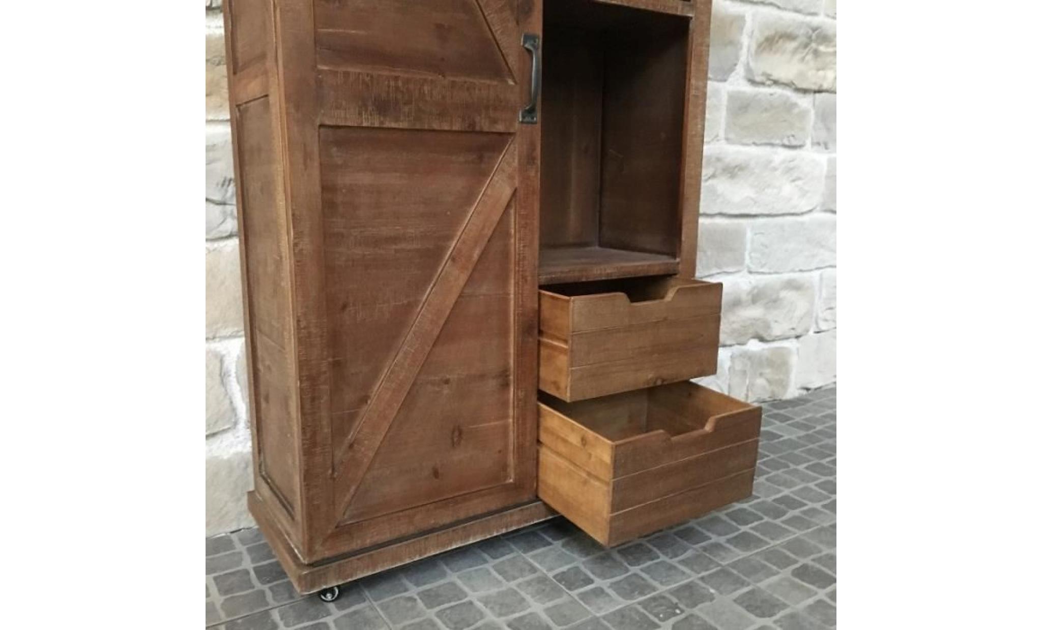 meuble armoire bahut à tiroirs bois fer style industriel campagne 166 cm pas cher