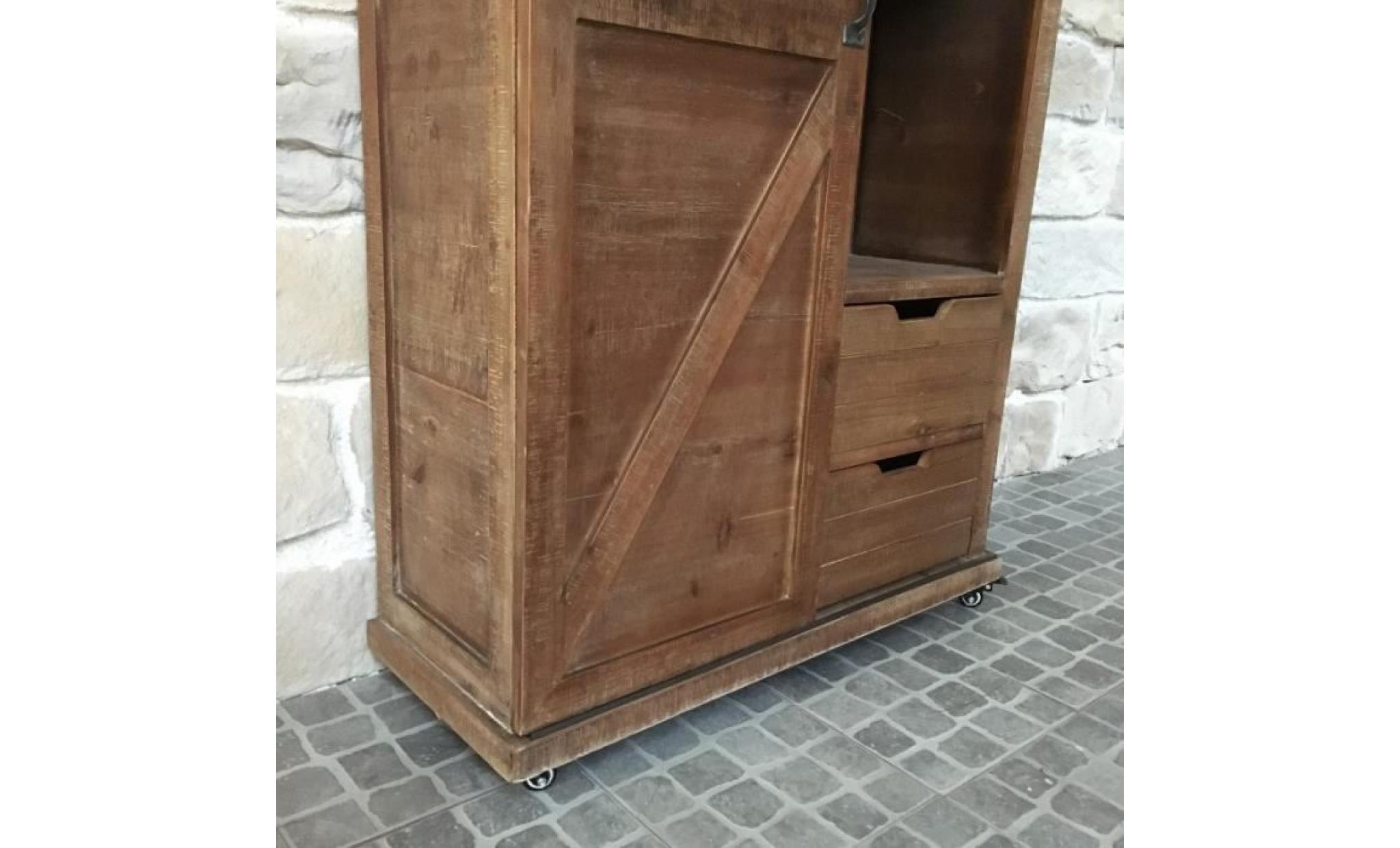 meuble armoire bahut à tiroirs bois fer style industriel campagne 166 cm pas cher
