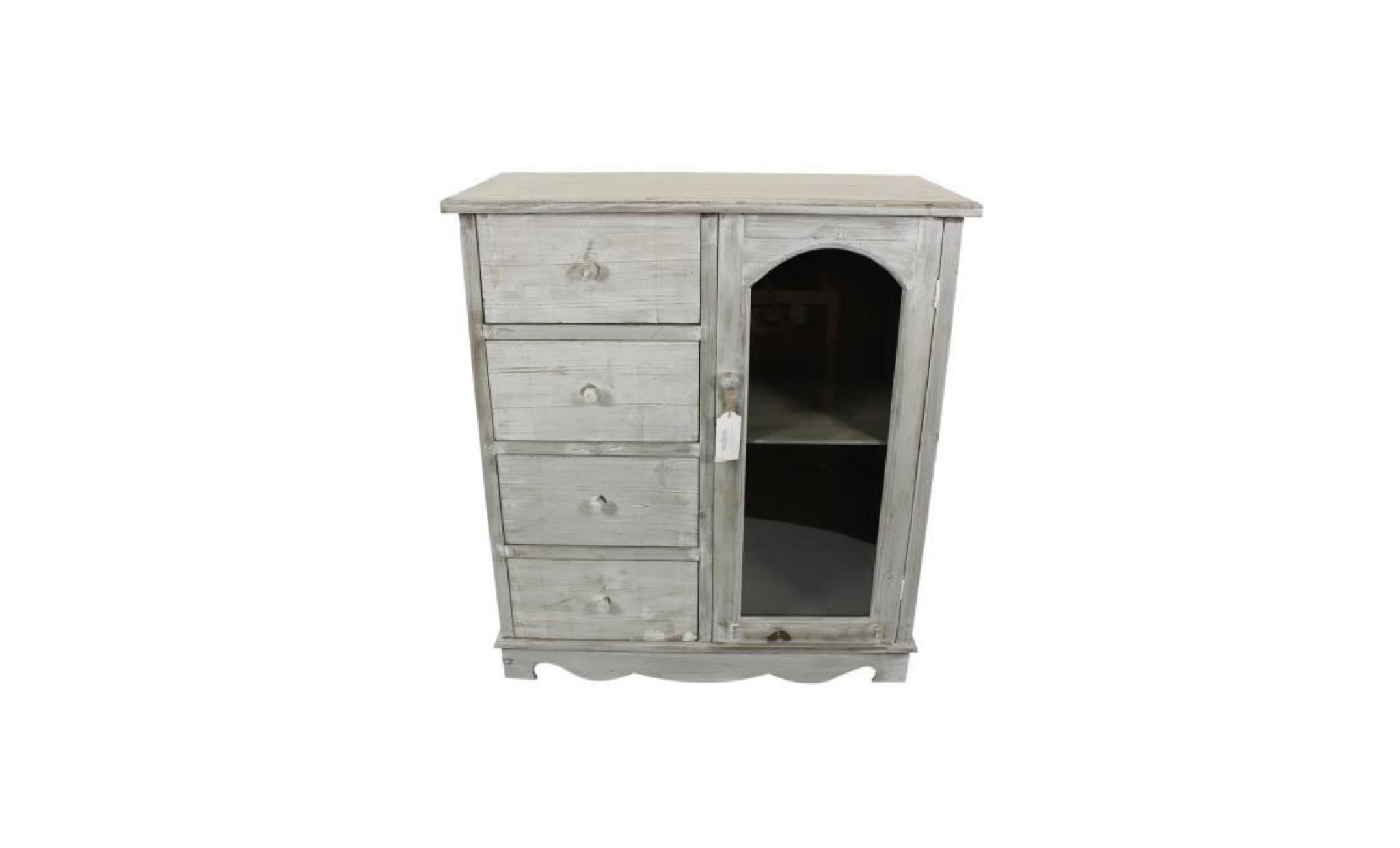 meuble bas rangement bois ceruse blanc 4 tiroirs 80x40x90cm pas cher